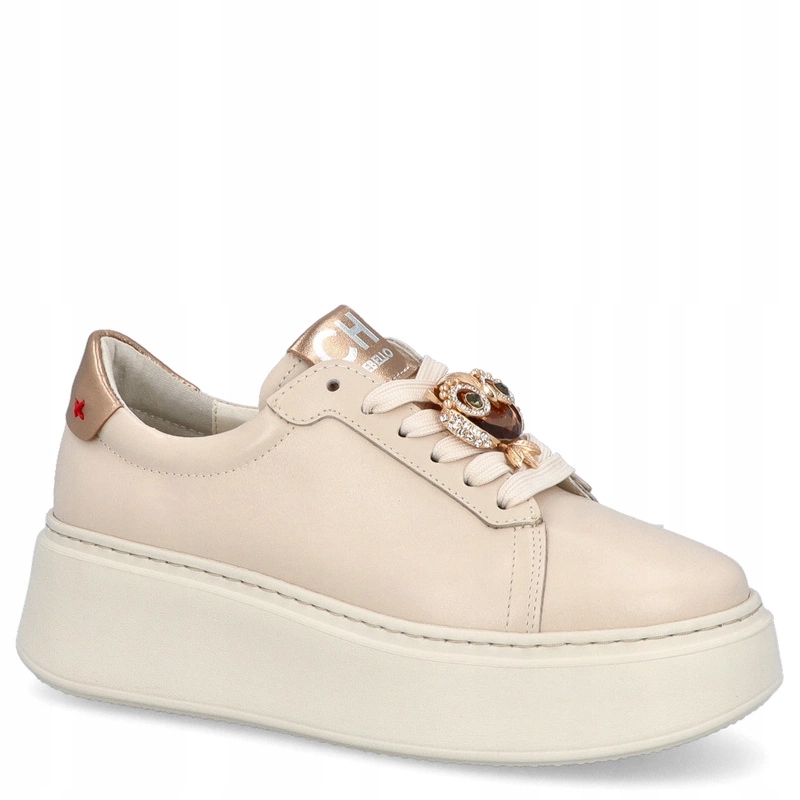 Kožené tenisky s ozdobou Chebello 4411 Světle Béžová 37