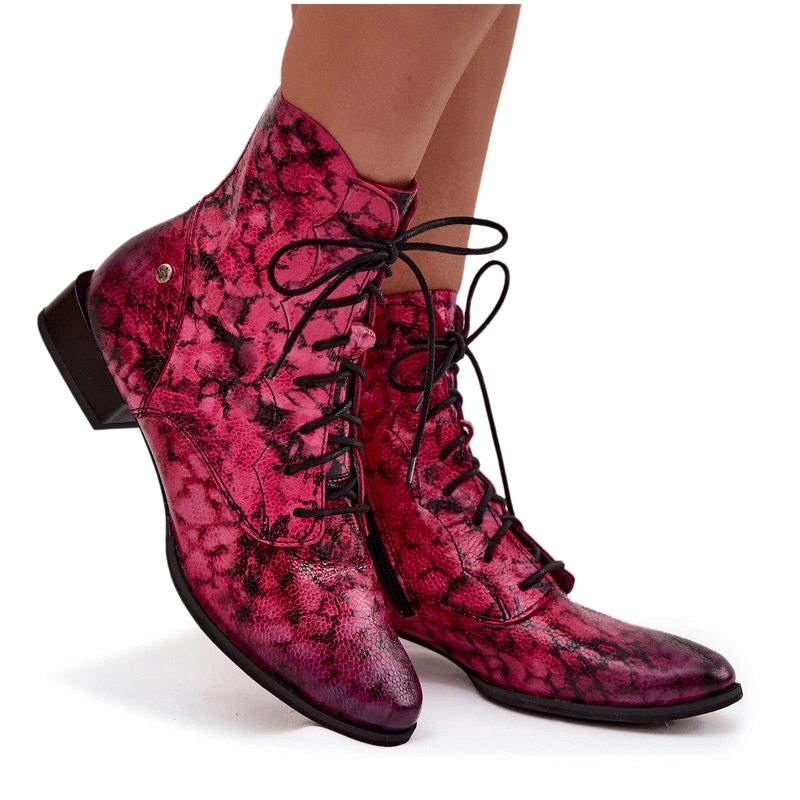 Dámské Kotníkové Boty Vzorované Kožené S Plochým Podpatkem Maciejka 06391-23 Růžové 37