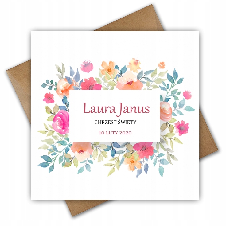 Zaproszenia na Chrzest Święty Chrzciny KWIATY BUKIET Personalizowane GOŚCIE