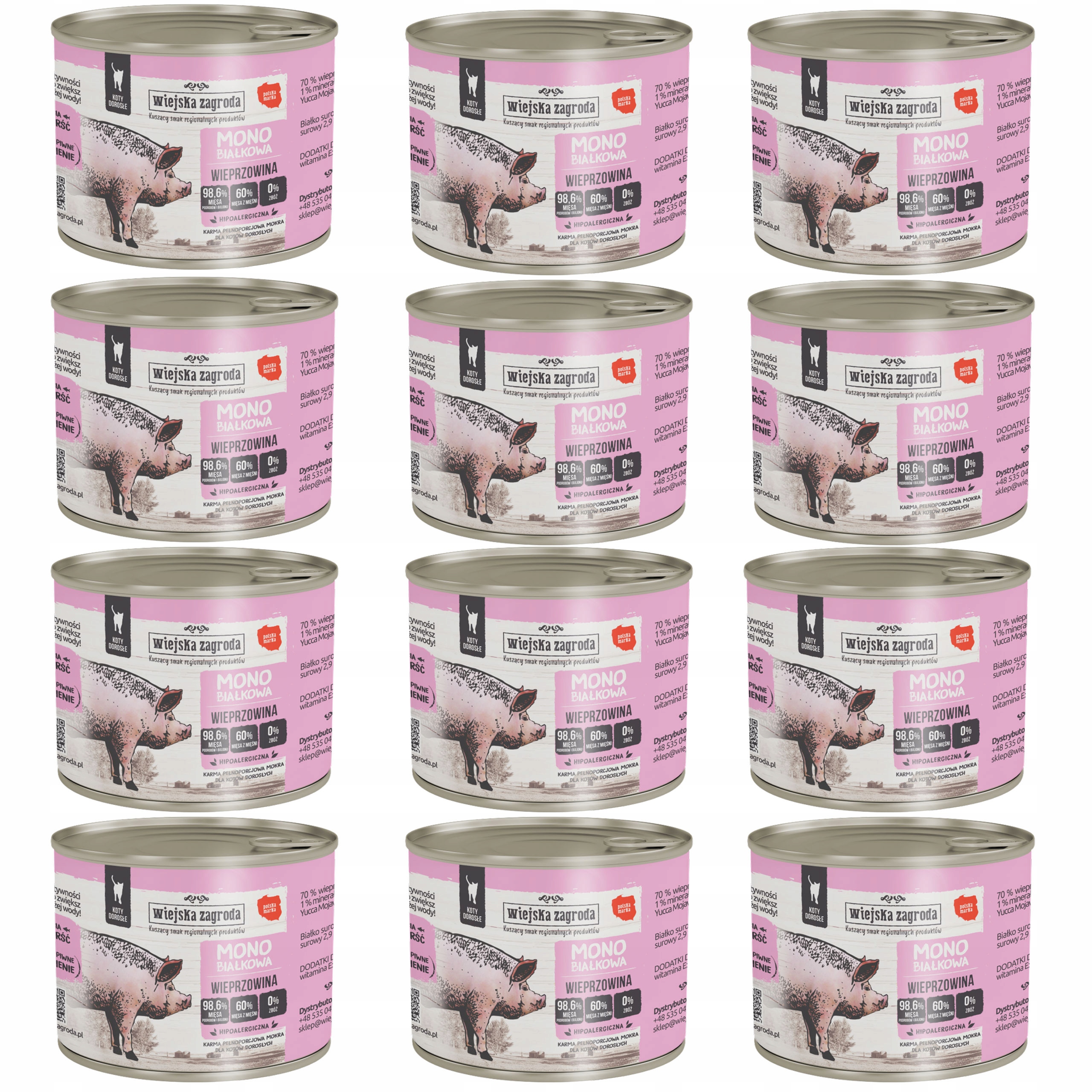 Levně Wiejska Zagroda Mono Krmivo kočka Vepřové 12 x 200 g