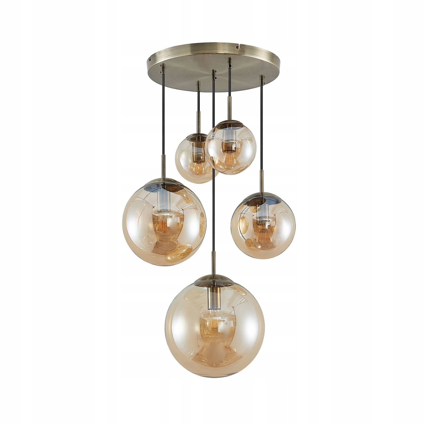 Lampa wisząca Lindby Teeja, bursztynowa, 5-punktowa, Ø50 cm, szkło, E27