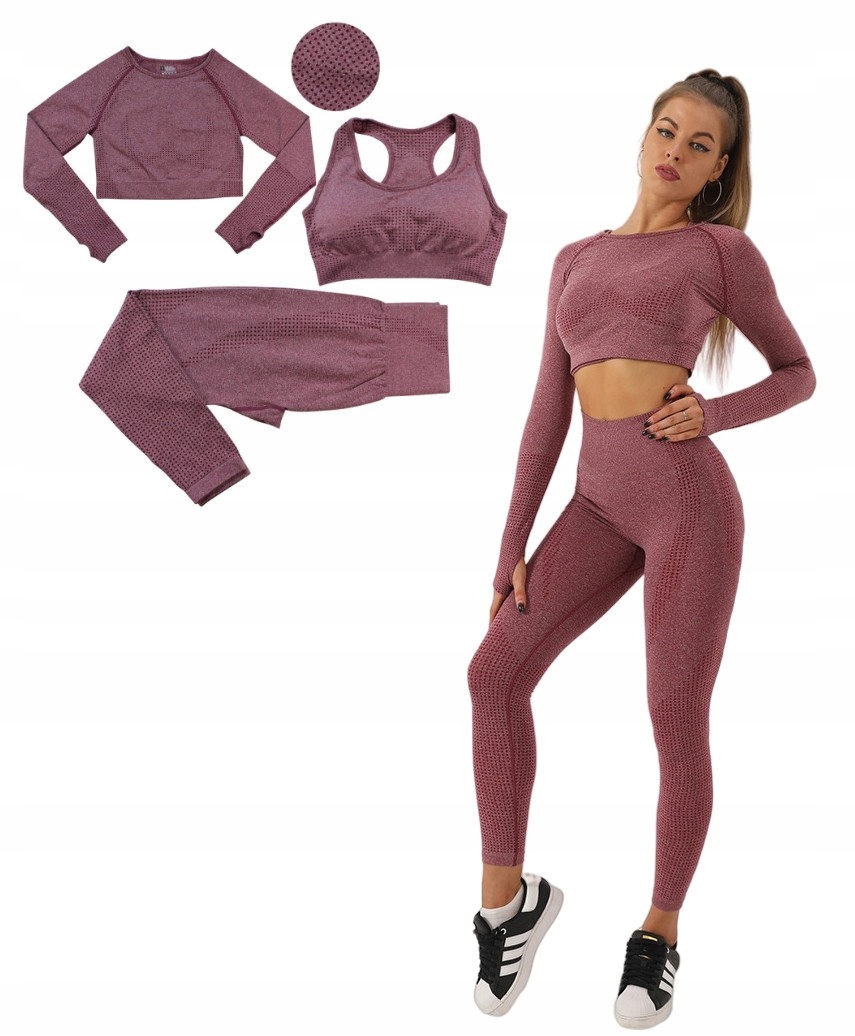 DAMSKI 3-CZĘŚCIOWY JOGA DRES FITNESS TRENINGOWY L