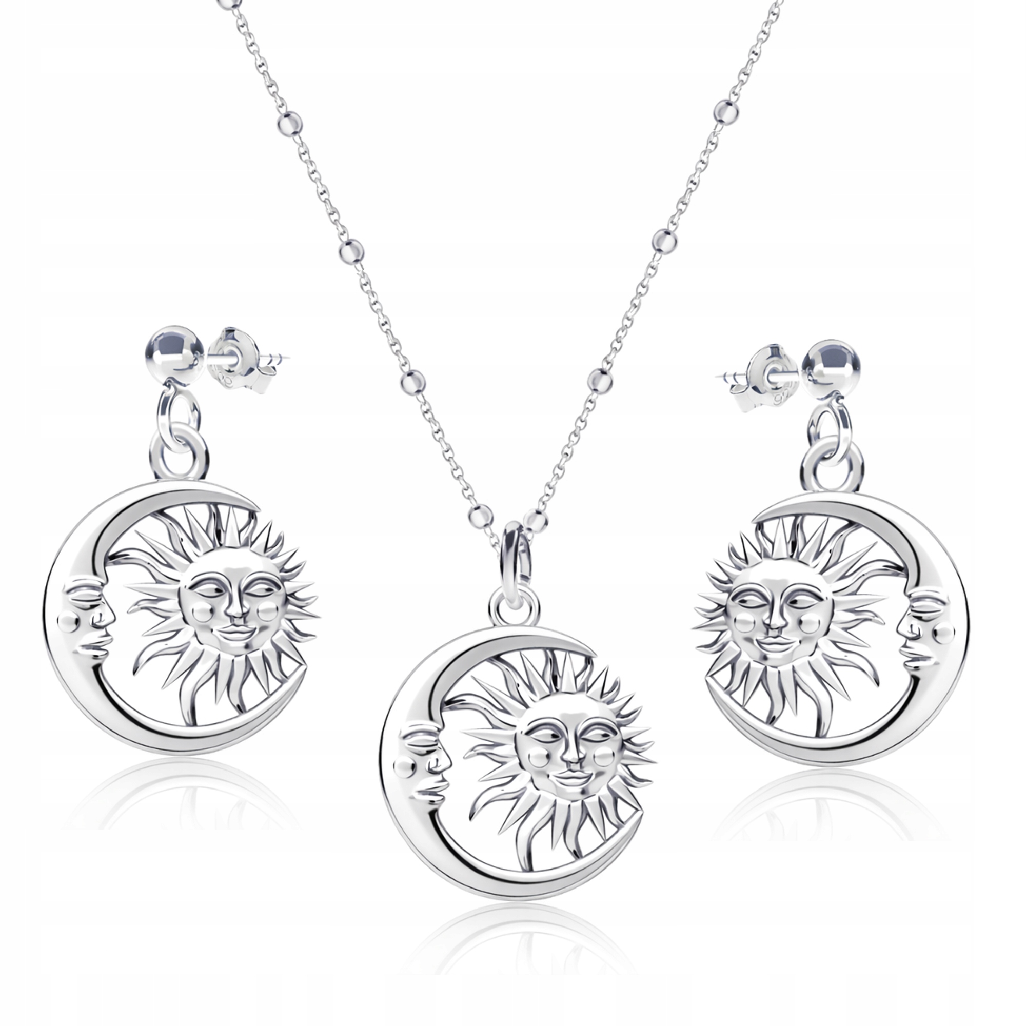 Sluneční Měsíc Stříbrný kuličkový komplet šperků stříbro 925