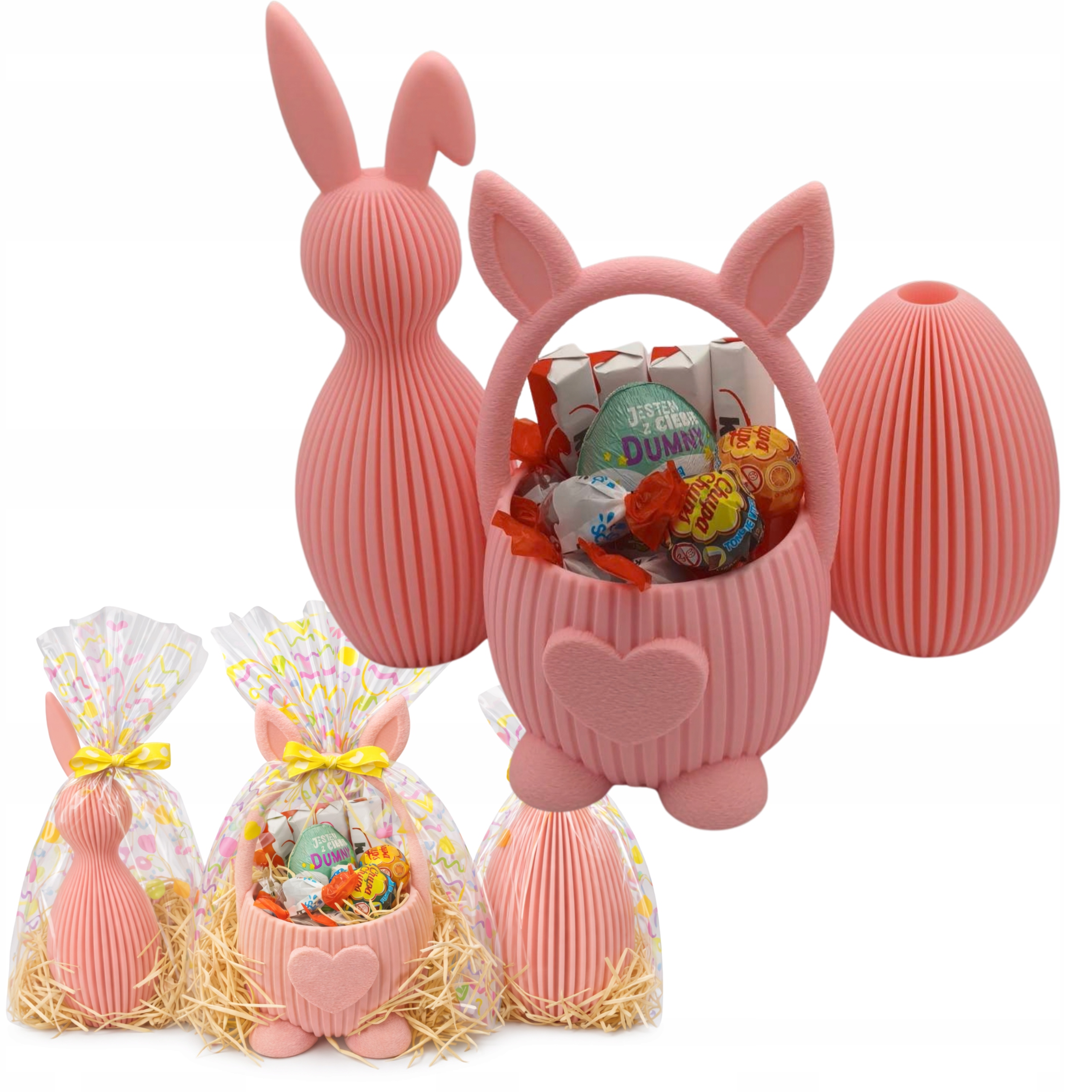 Levně Velikonoční sada košík zajíček vajíčko sladkosti dárek růžový bezlepkový
