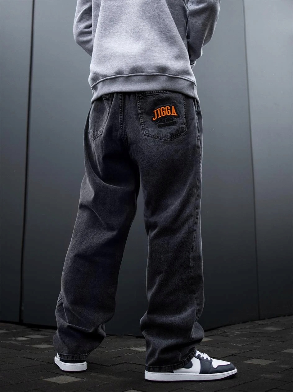 Kalhoty Jigga Wear Jeans Baggy Outline Sprane Black Washed vel. M