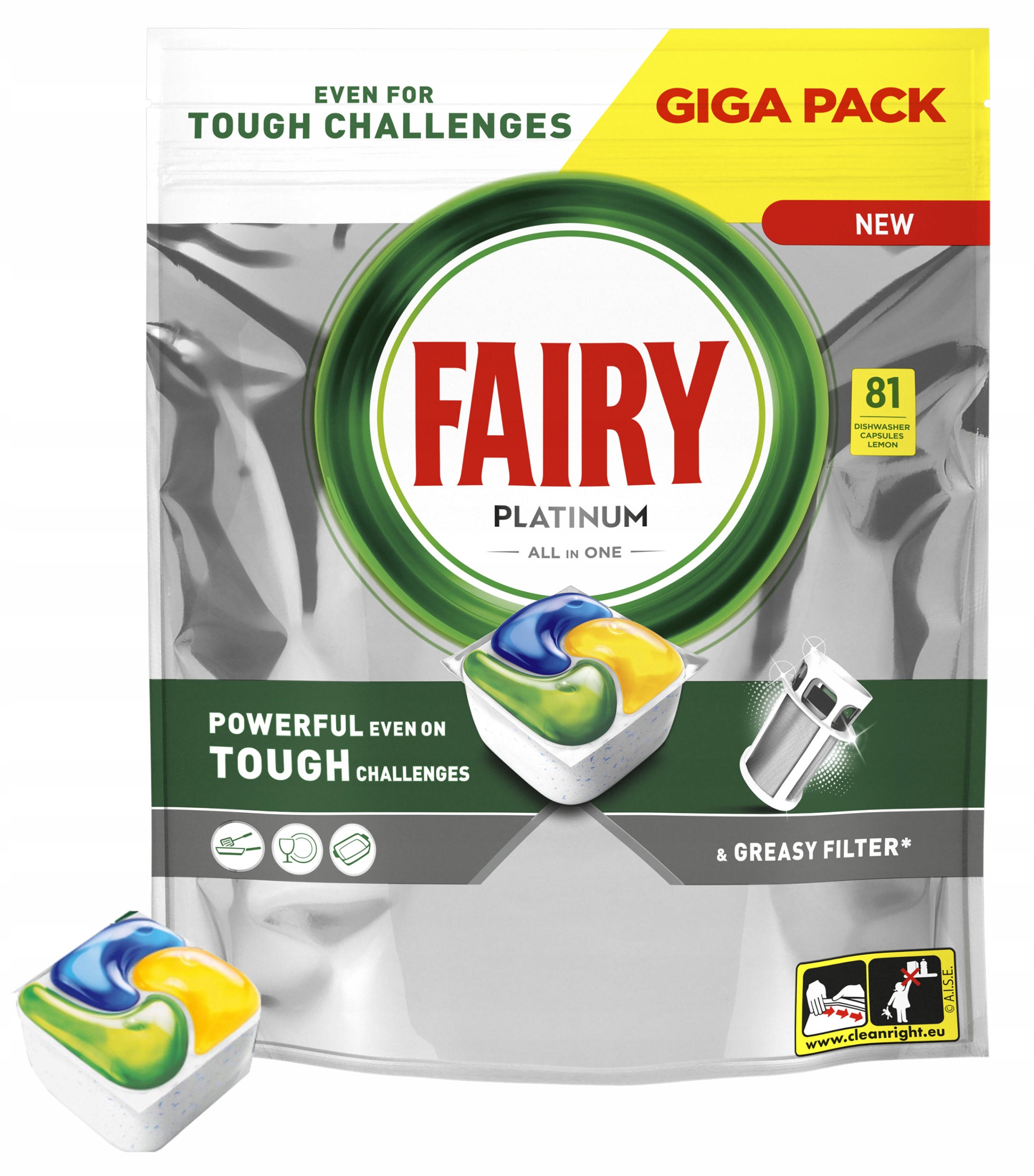 Levně Kapsle Fairy Platinum All In One Do Myčky Citronové Giga Pack 81 Kusů