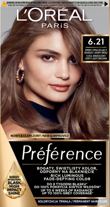L'Oréal Preference farba do włosów 6.21 Zurich zimny bardzo jasny brąz