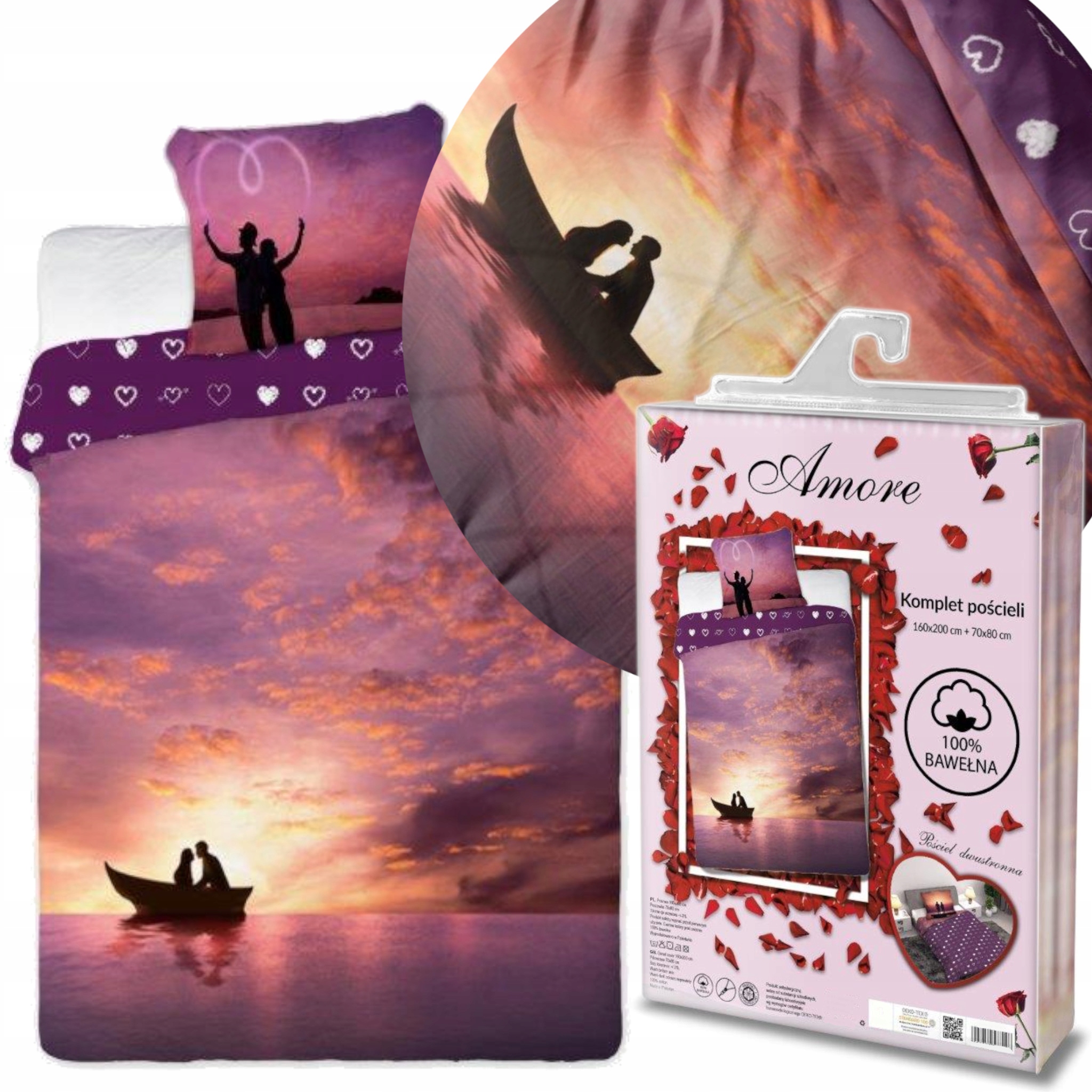 KOMPLET POŚCIELI MŁODZIEŻOWEJ AMORE 160X200 ZAKOCHANI MIŁOŚĆ BAWEŁNA