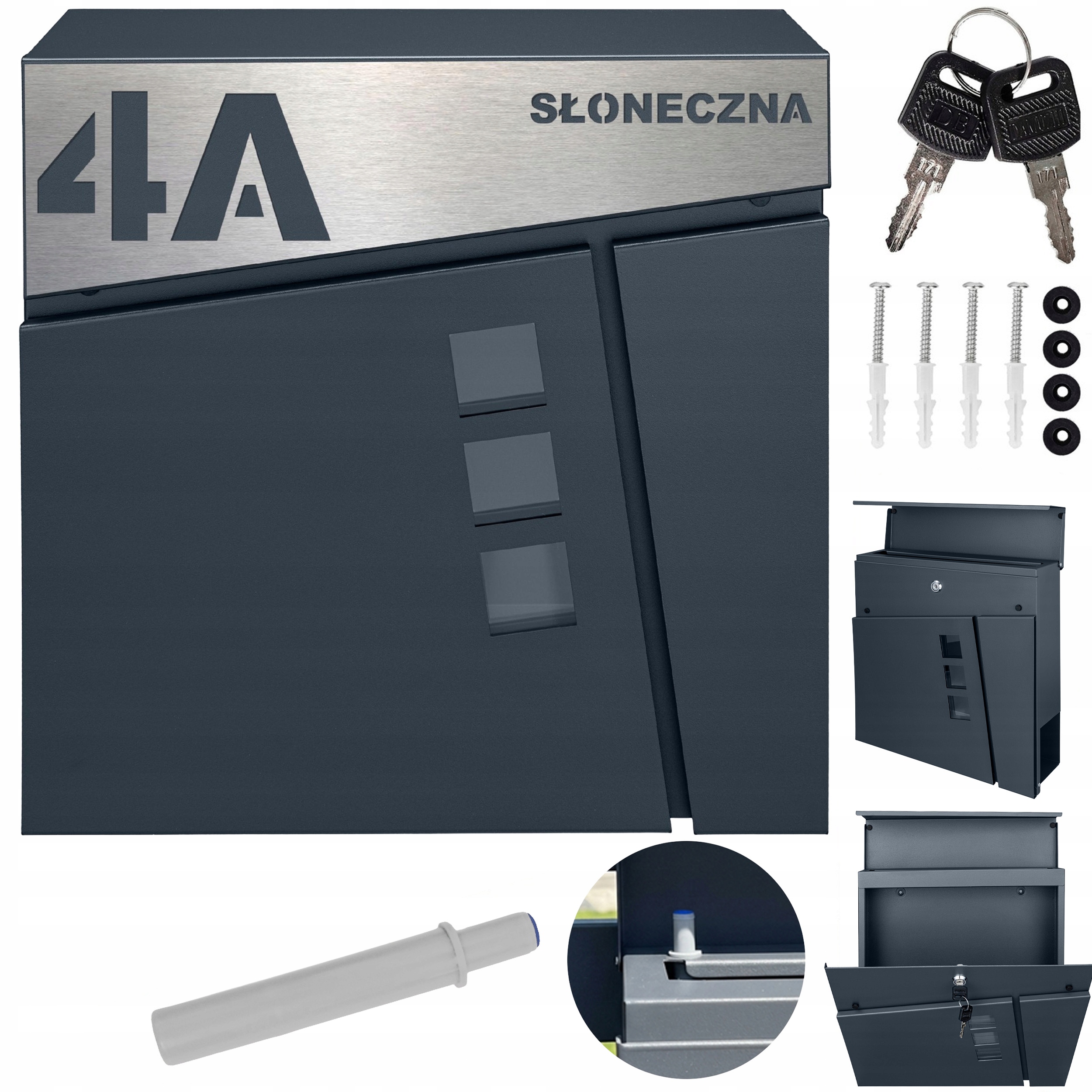 Velká Poštovní Schránka Na Dopisy S Číslem Domu Antracit Ocel Ulice Číslo