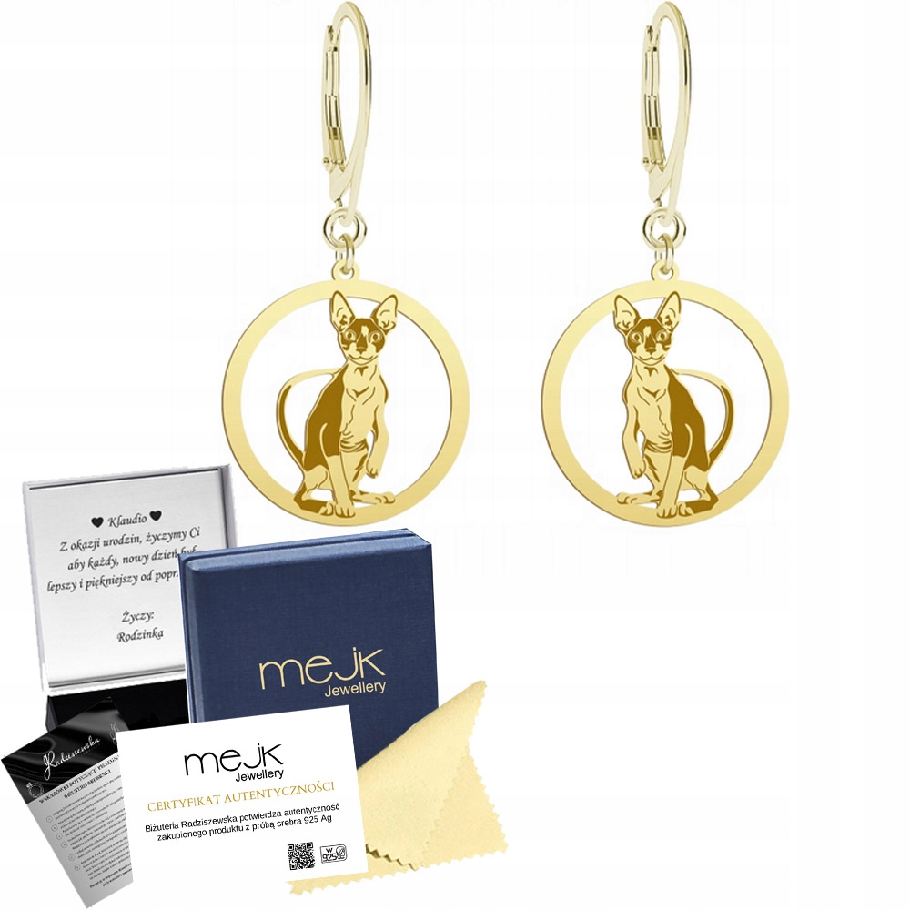 Náušnice Zlaté s kočkou Cornish Rex 925 Šperky jako Dárek Žena Gravírování