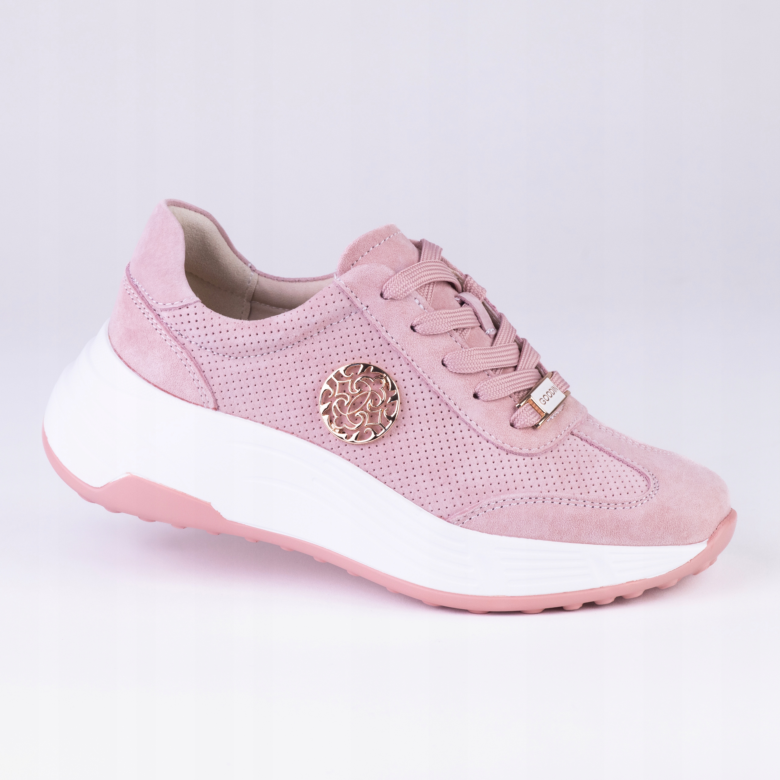 Dámské kožené tenisky Goodin GD-XW-1030 ažurová semišová máta růžová pudrová barva 39