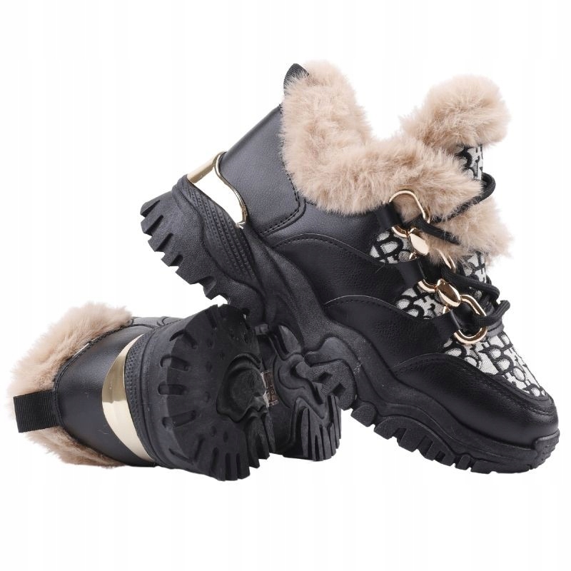 ŚNIEGOWCE DAMSKIE BUTY ZIMOWE SPORTOWE MOCNO OCIEPLANE PLATFORMA CZARNE Długość wkładki 25 cm