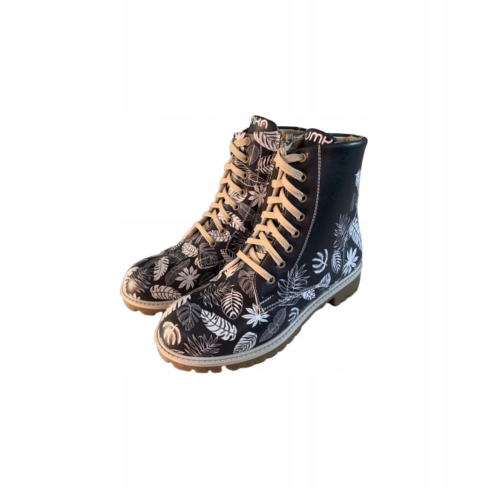 Kotníkové Boty Veganské Traperky Černé Bílé Listy 37