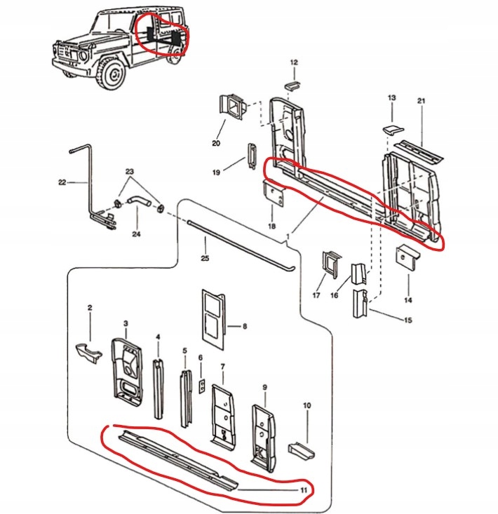 PAS TYLNY ZEWN MERCEDES G GELENDA W460 W461 W463 Quality of parts according to GVO P replacement with original quality