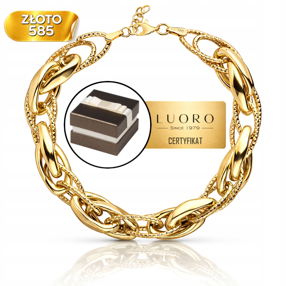 Náramek Zlatý 585 14K S Diamantovými Články 18,5 CM Žluté Zlato