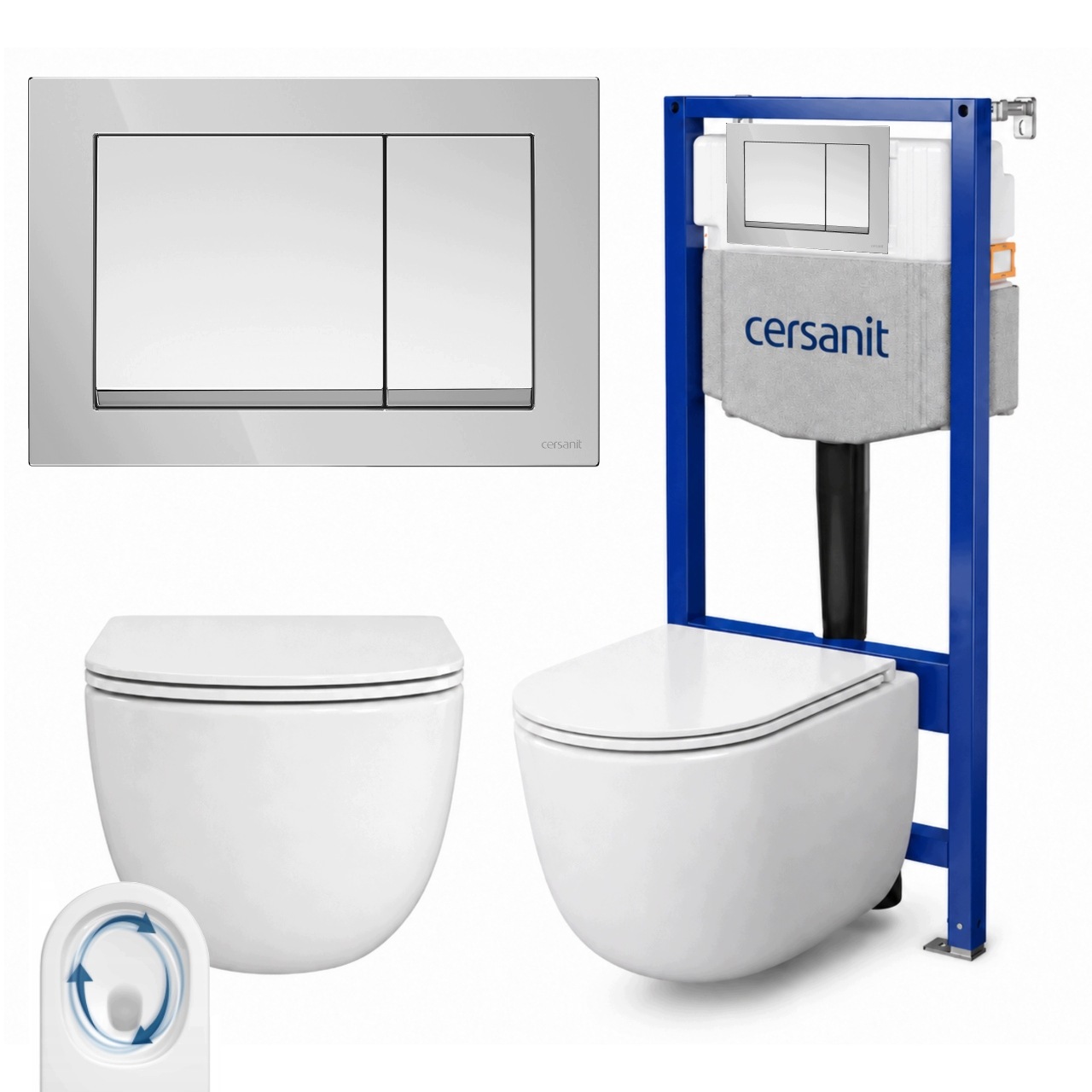 Cersanit Sada 4v1 Rám Aqua 50 Wc mísa Remo tlačítko Enter chrom