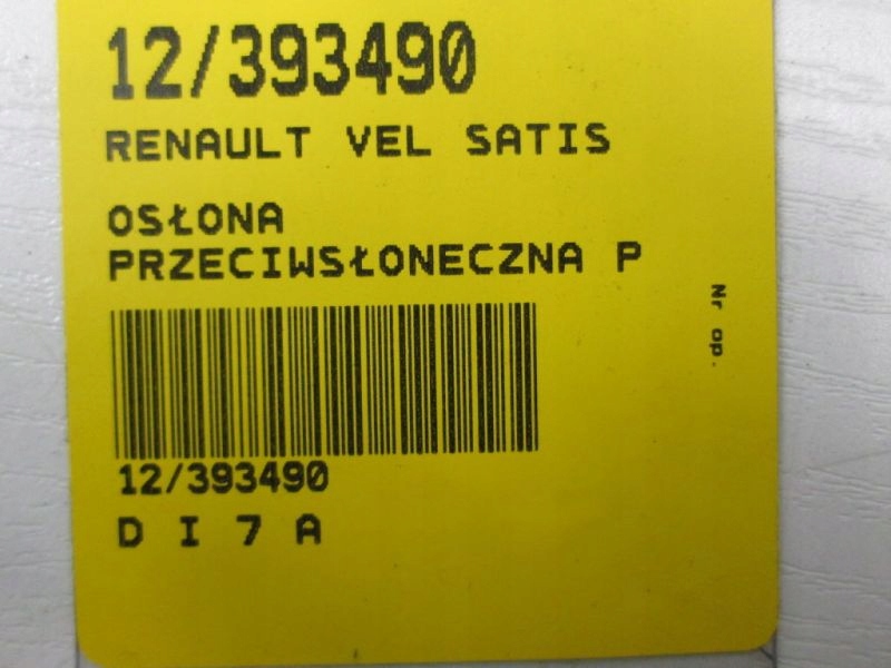 RENAULT VEL SATIS OSŁONA PRZECIWSŁONECZNA PRAWA Typ samochodu Samochody osobowe