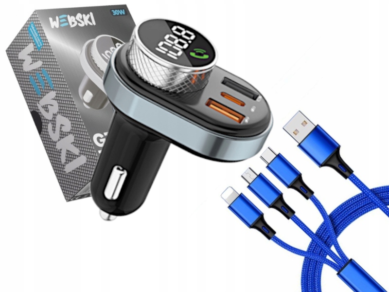 Automobilový vysílač Rychlá nabíječka Kabel 3v1