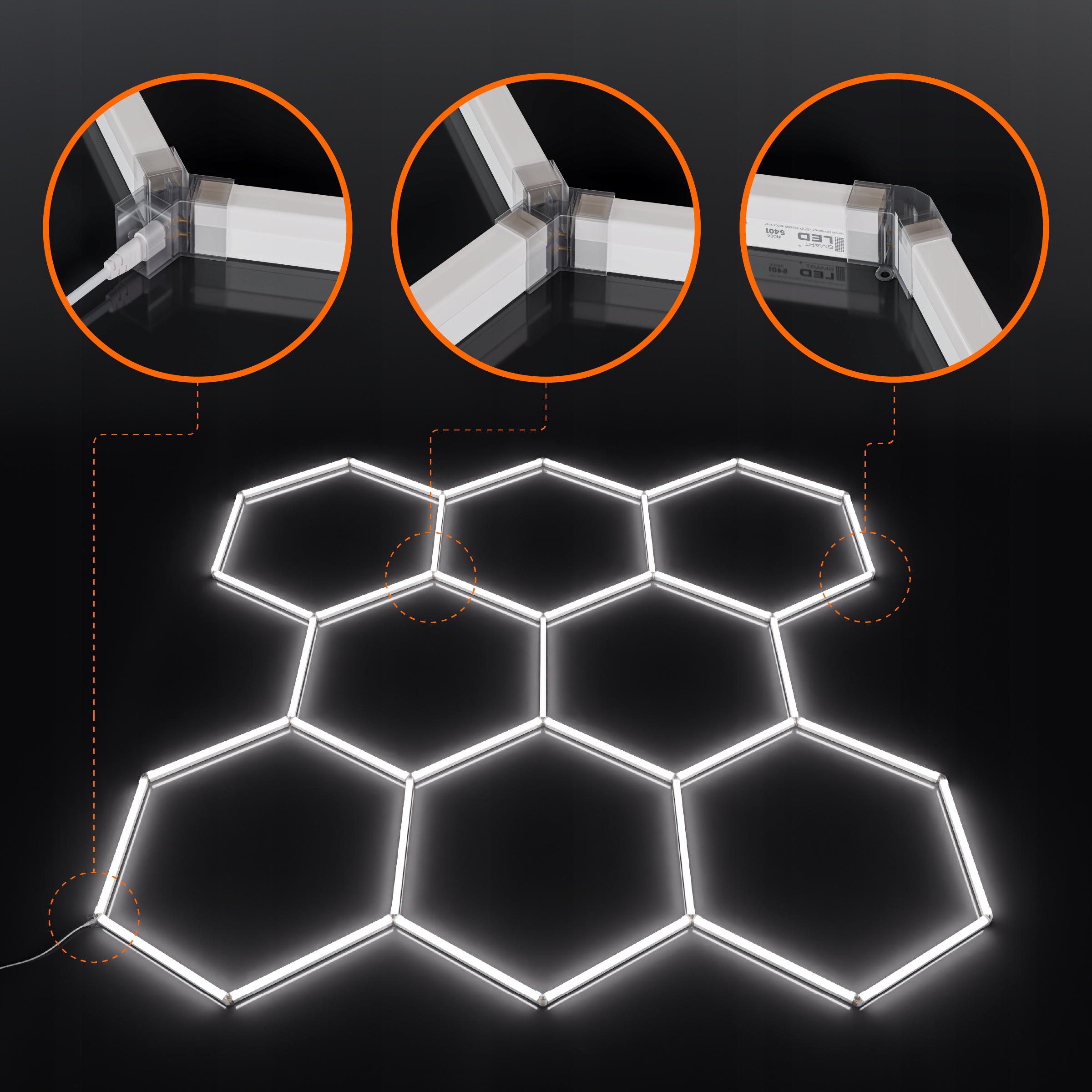 LED sešstūra griestu paneļa apgaismojums garāžas darbnīcai 313x298 cm Vītnes tipa iebūvēts LED avots