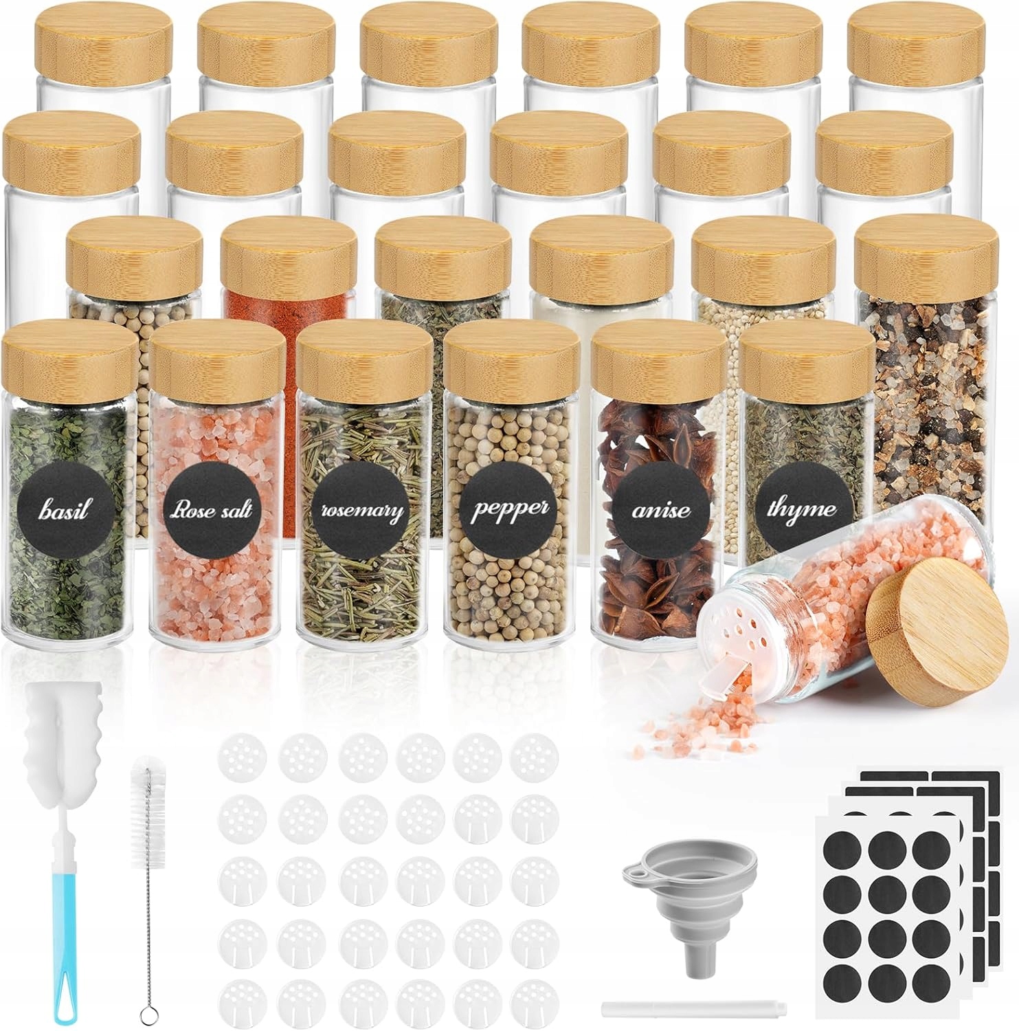 Skleněné Sklenice Na Koření S Víčkem 120 ML, Sada 24 Kusů, Elegantní