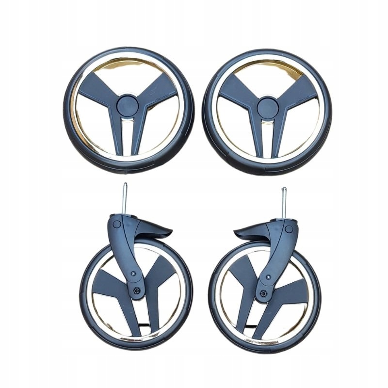 Kółka do wózka JUNAMA z widełkami, żelowe, ZŁOTE, opona touring