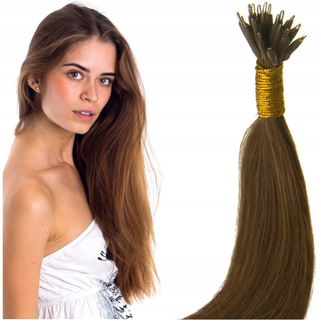 Nanoringy Vlasy 100% Přírodní Nano Ringy Pramínky 50 CM světle hnědá 6