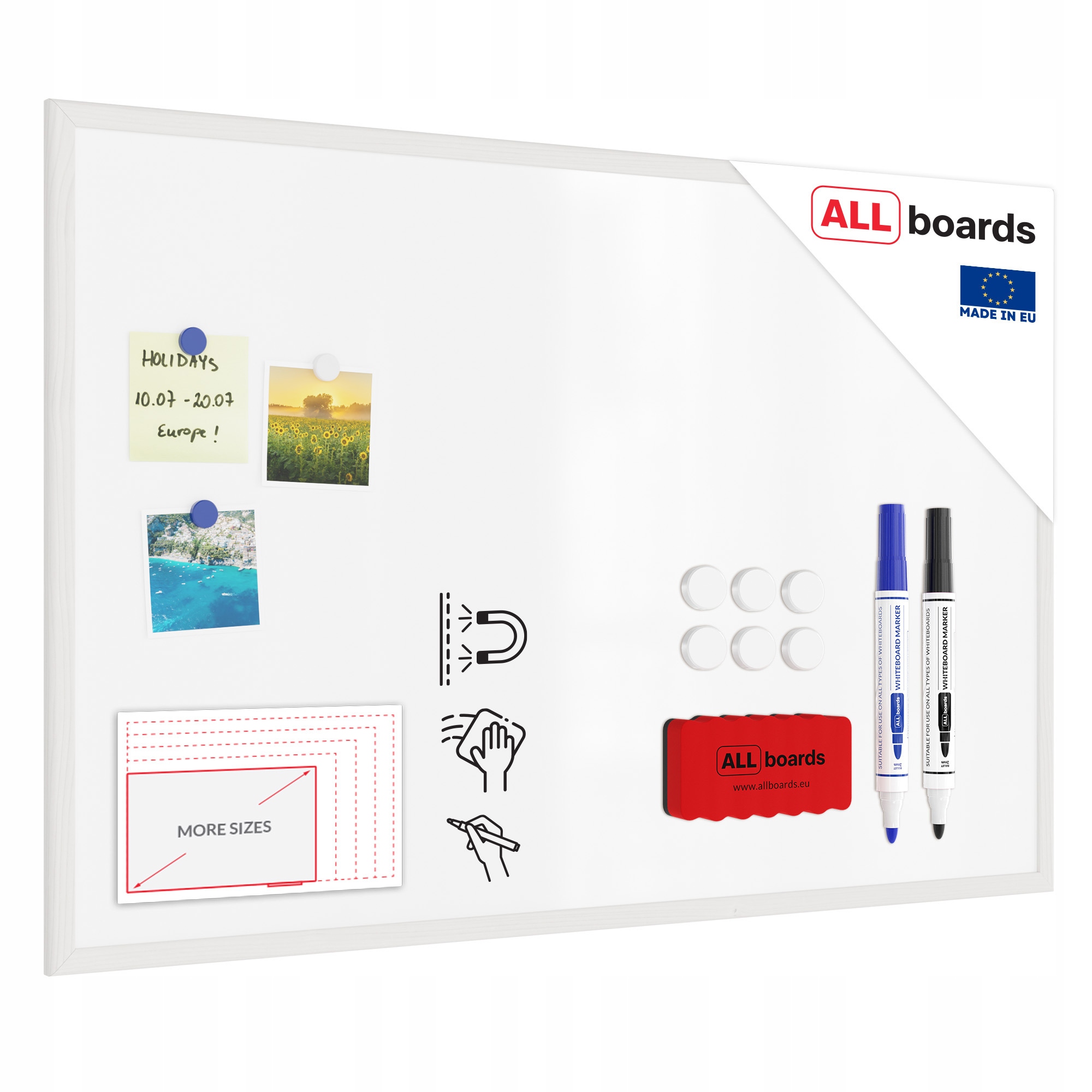 Tablica magnetyczna suchościeralna biała 90x60cm w białej ramie