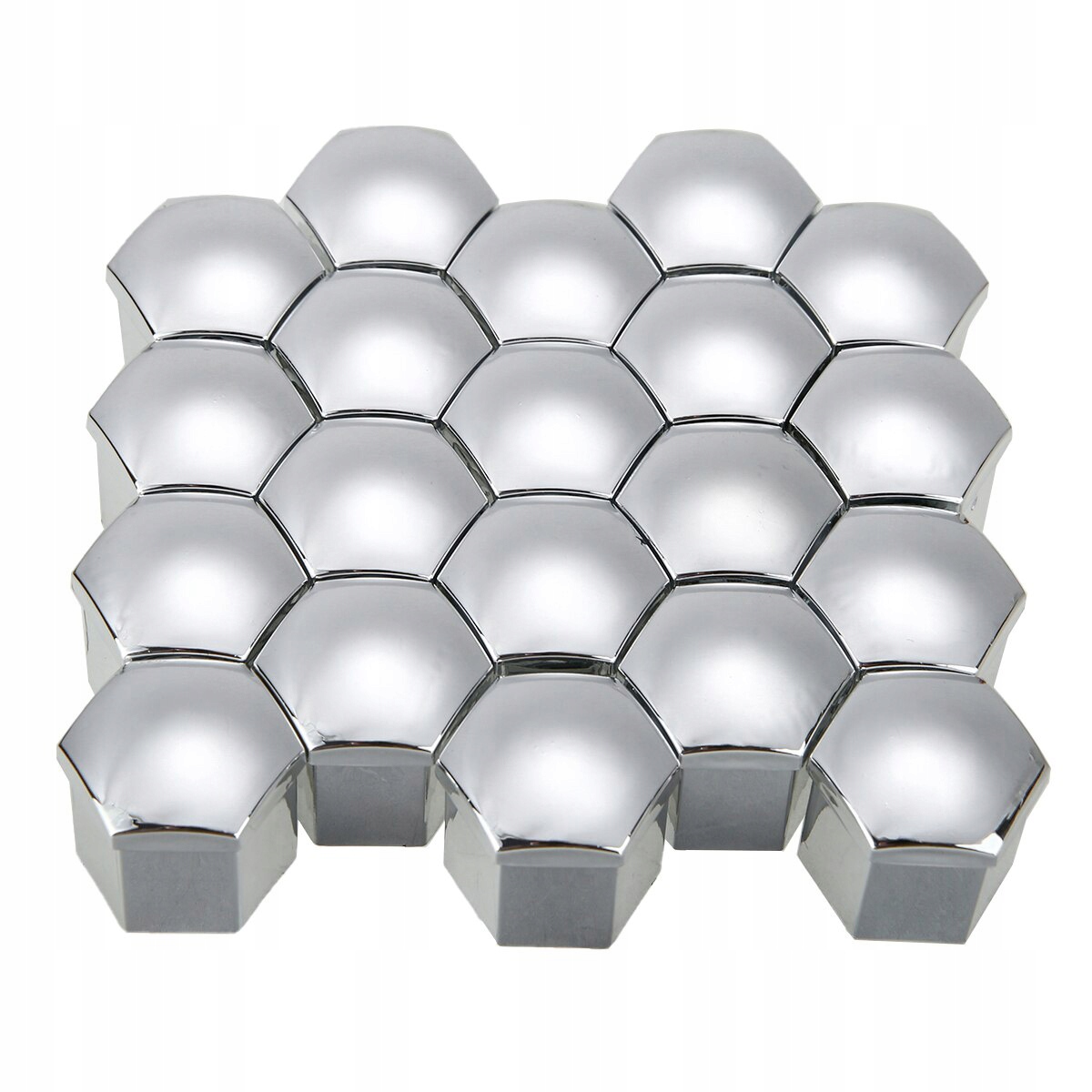 NAKŁADKI ZAŚLEPKI KAPSLE NA ŚRUBY KOŁA FELGI 19mm Chromowane Zestaw 20szt Klucz 19