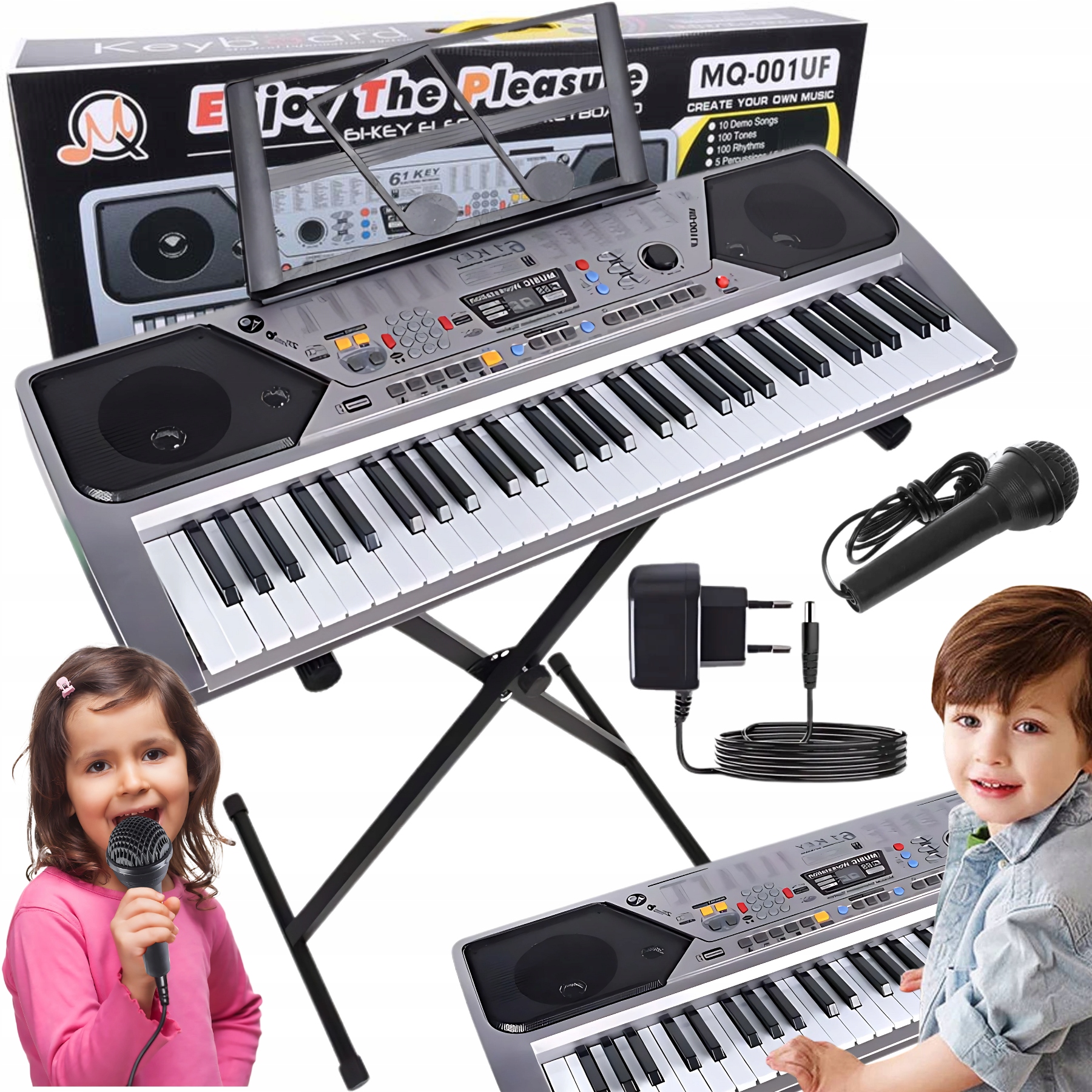Velký Klávesový Varhanní Klavír Pro Děti 61 Kl Mikrofon Stativ