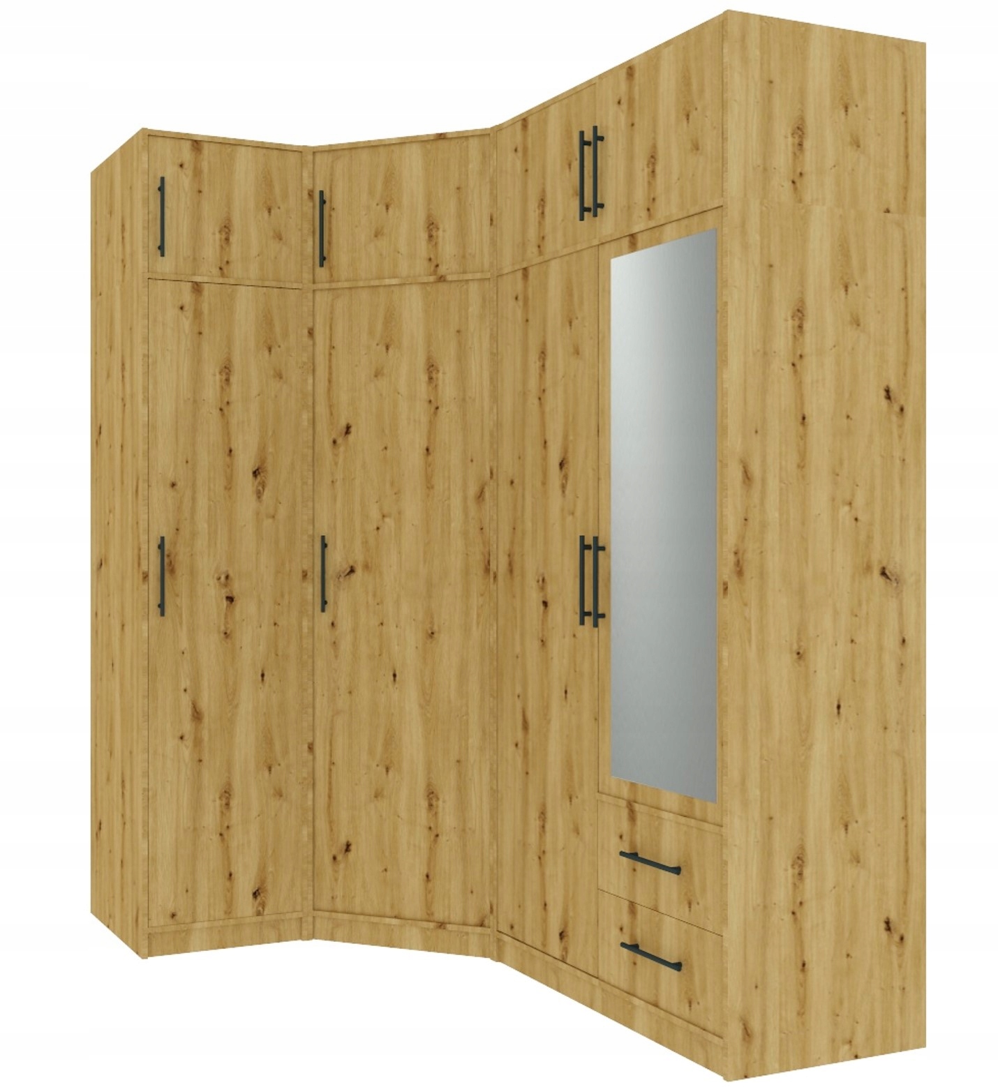 szafa narożna garderoba Wysoka nadstawka lustro SMART A+ dąb artisan