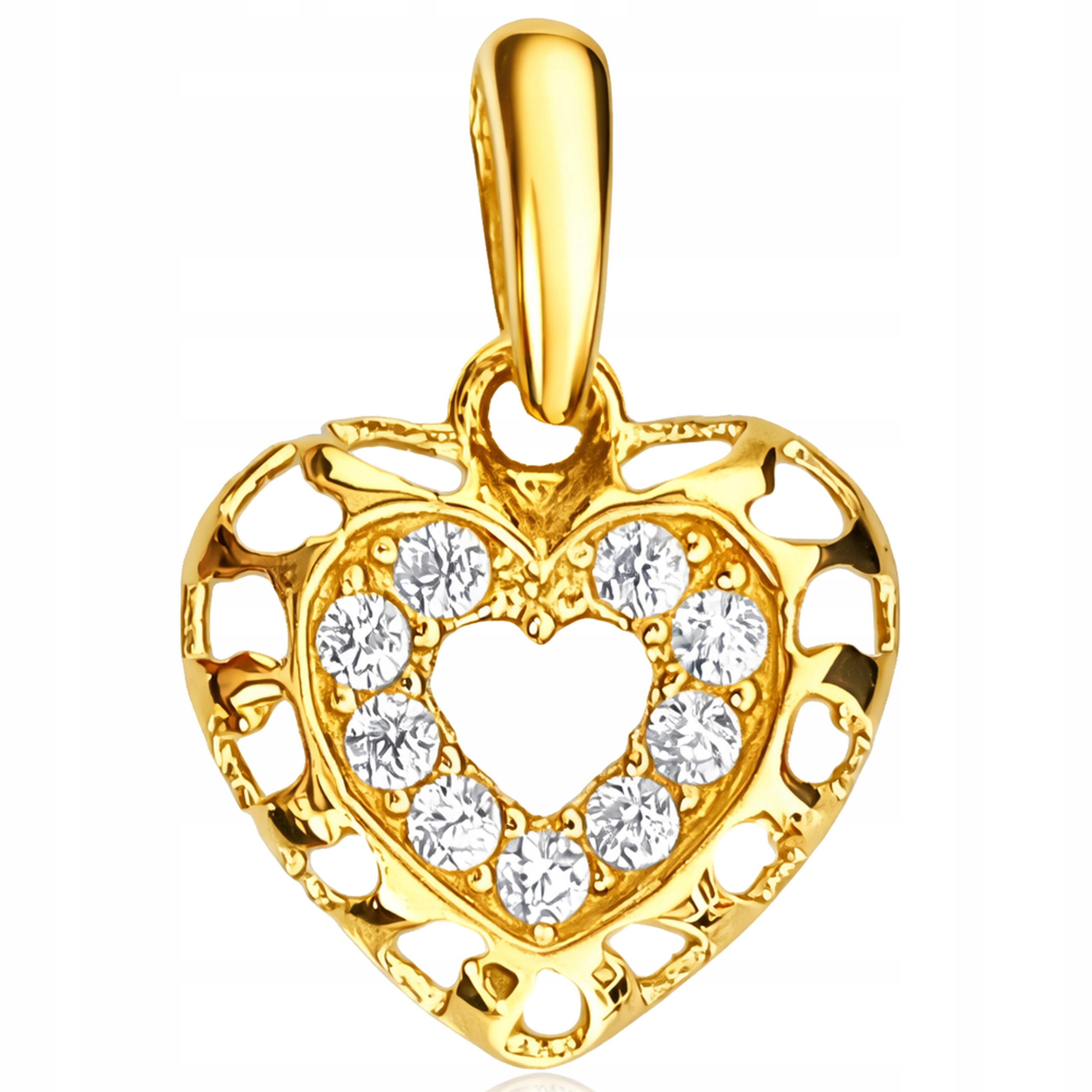Zlatý přívěsek 585 14k s prolamovaným srdcem a zirkony přívěsek na řetízek