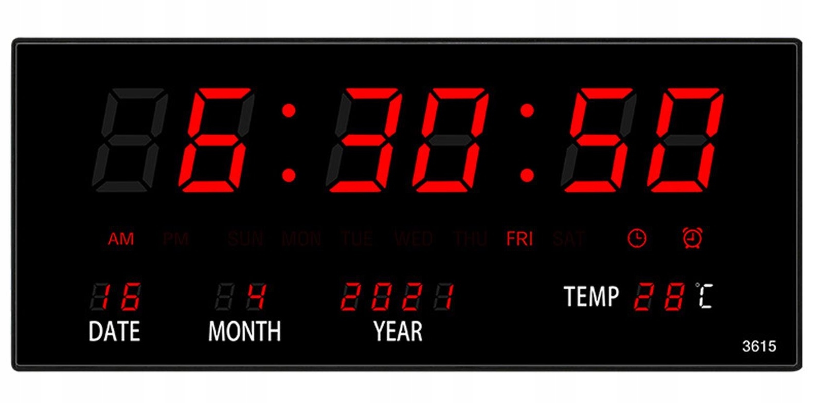 ZEGAR ŚCIENNY CYFROWY LED ŚCIENNY DATA TEMPERATURA Kolor czarny