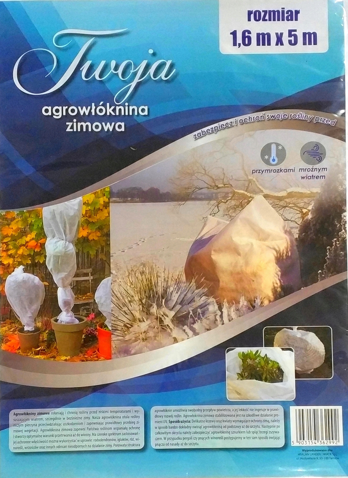 

Agrowłóknina Zimowa Gruba Biała 1,6x5m 50 g/m²