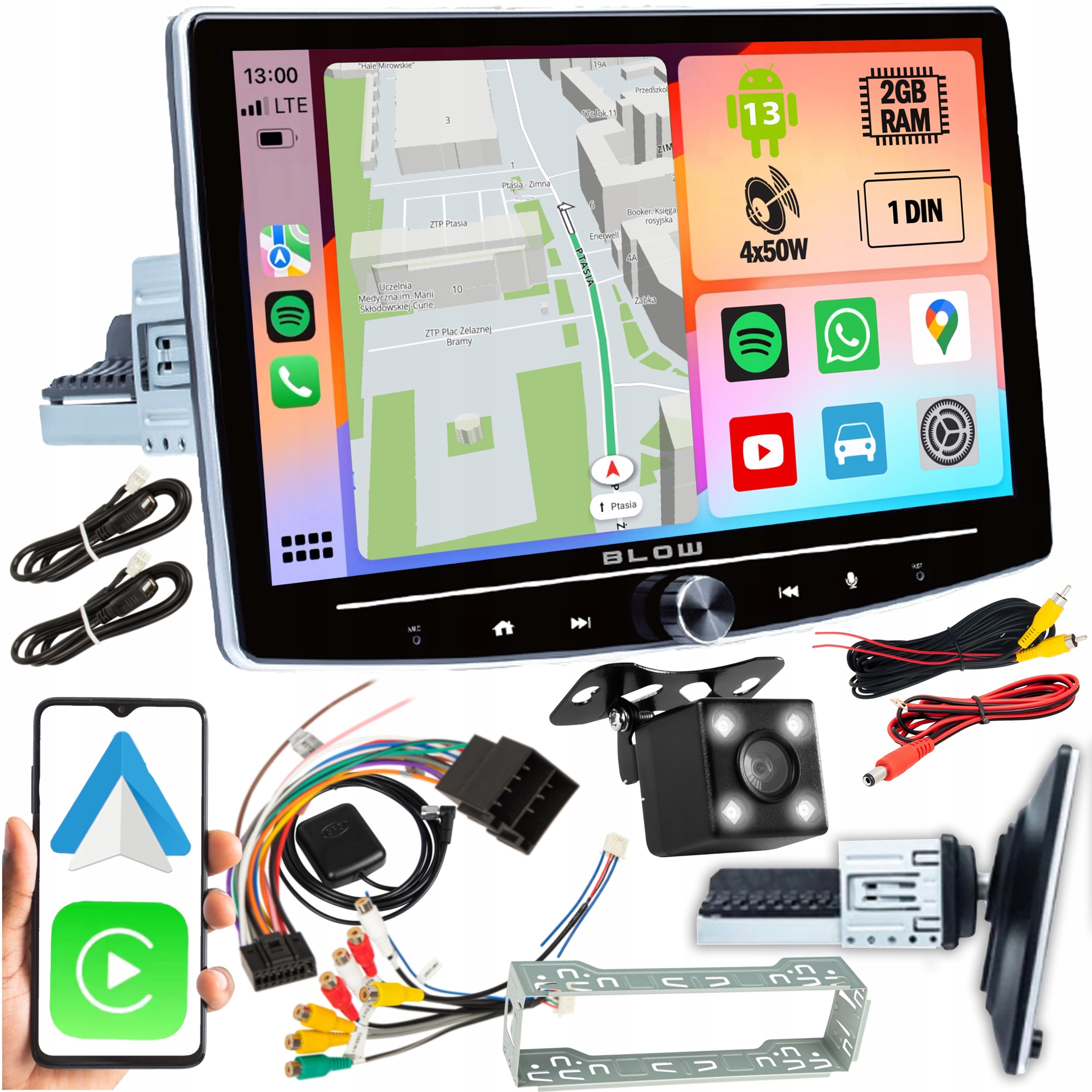 Autorádio Android 13 1DIN 10 Palců Bluetooth Couvací Kamera Obd 2