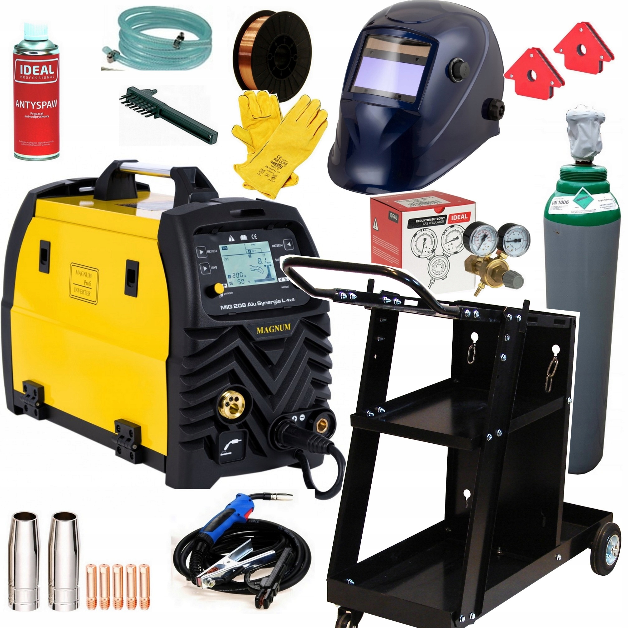 Spawarka Migomat Magnum 208 Alu synergia L 4x4 Mig/mag 200A Wózek zestaw