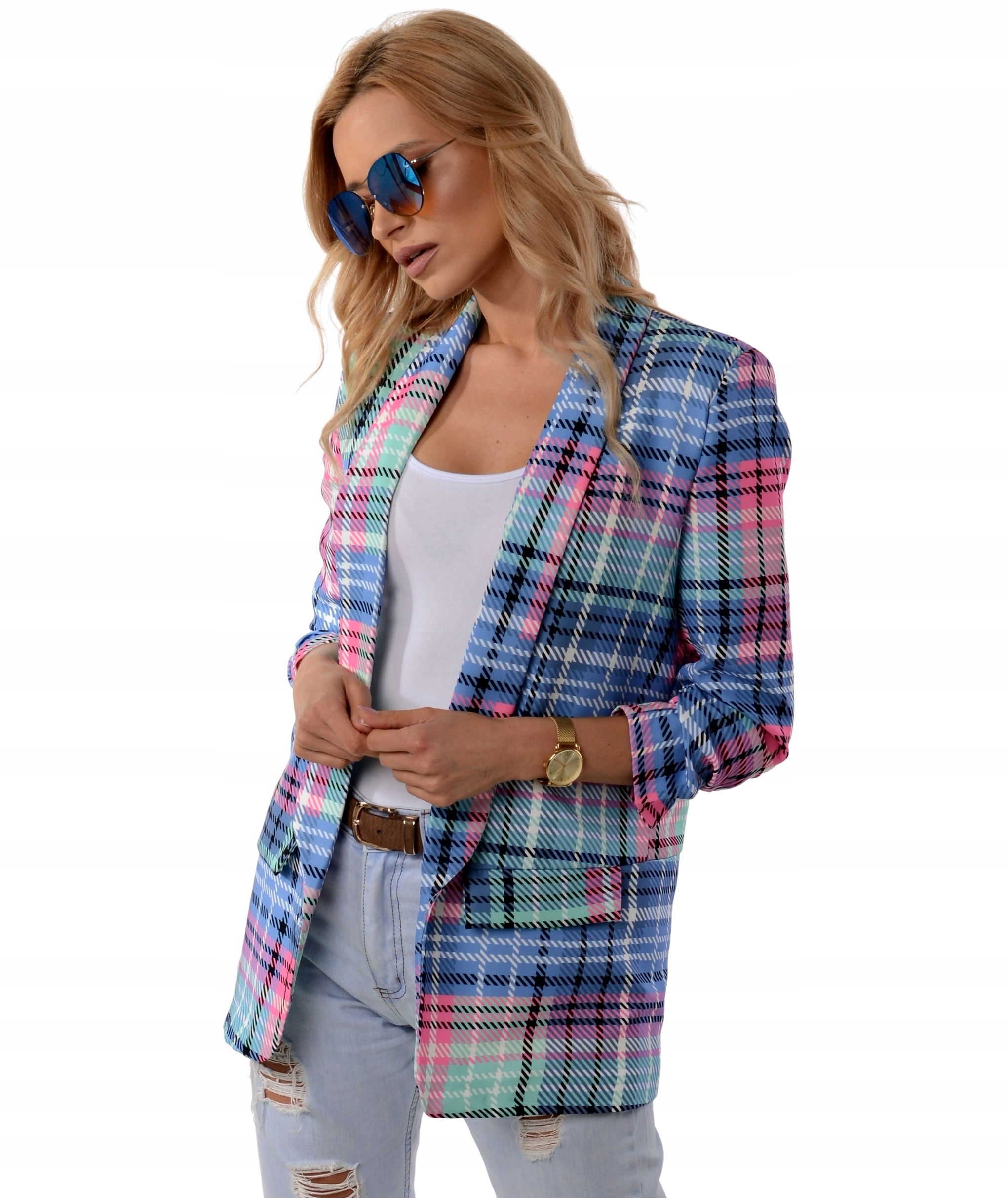 Żakiet MARYNARKA damska krata Big Size 4XL/48