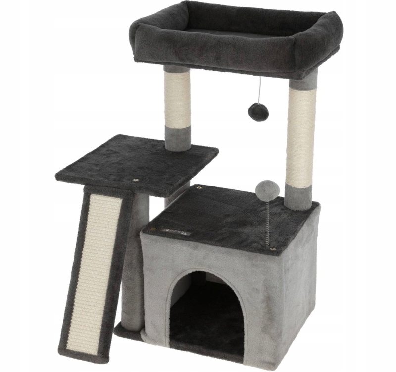 Kerbl Škrabadlo patrové pelíšek budka domeček pro kočky černá šedá 76x42x34 cm