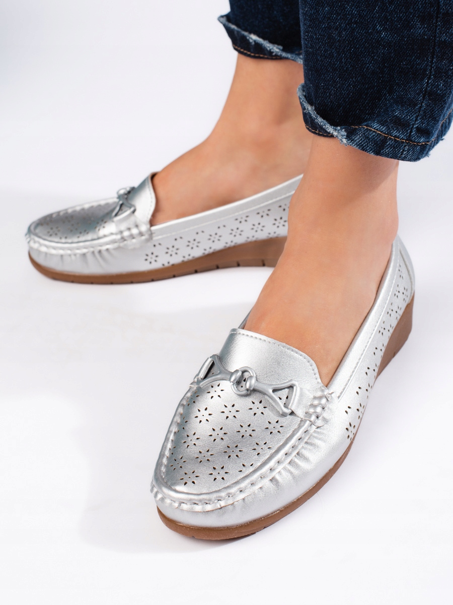 Srebrne mokasyny damskie 40