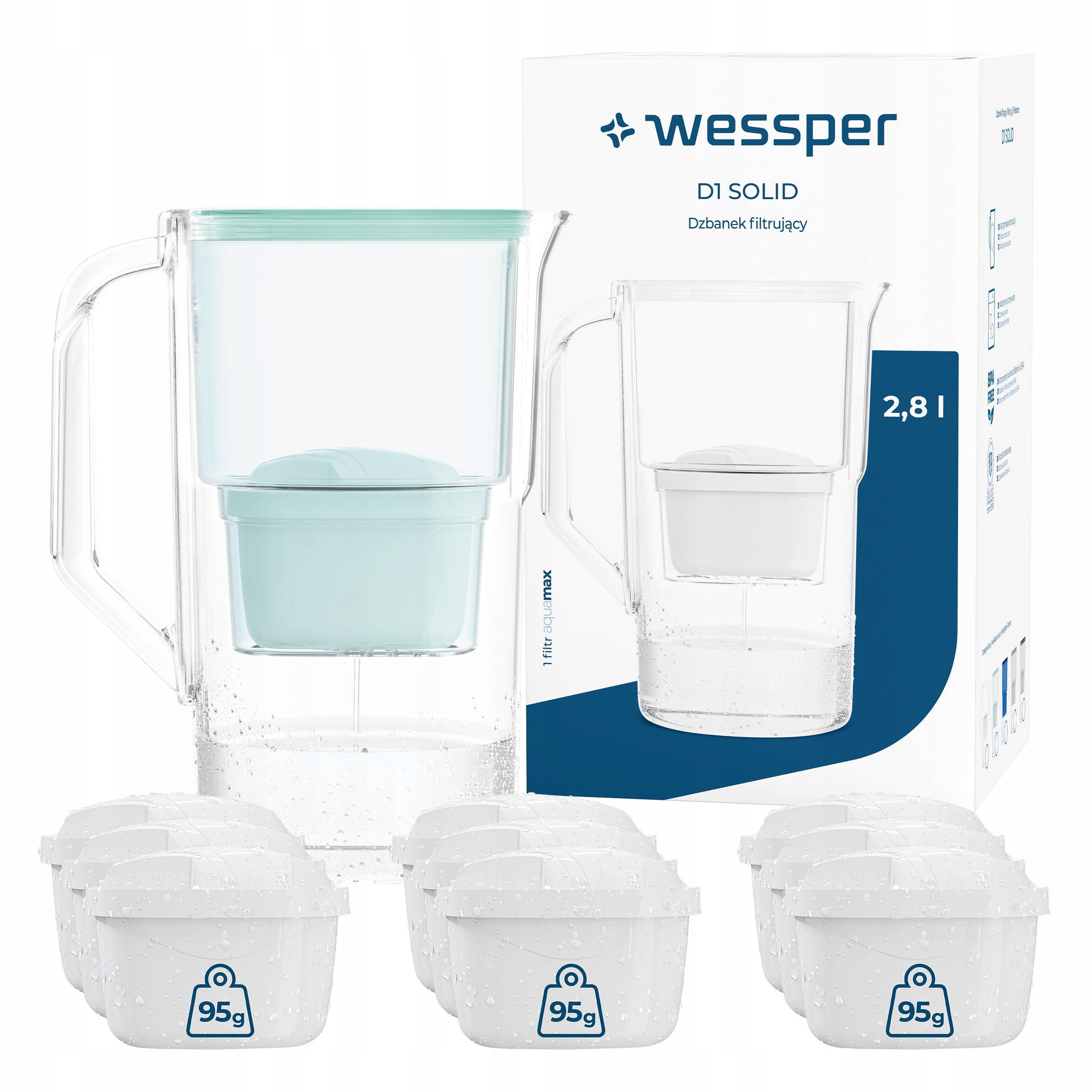 Plastová filtrační konvice Wessper D1 Solid 2,8 l šedá 10 x vodní filtr