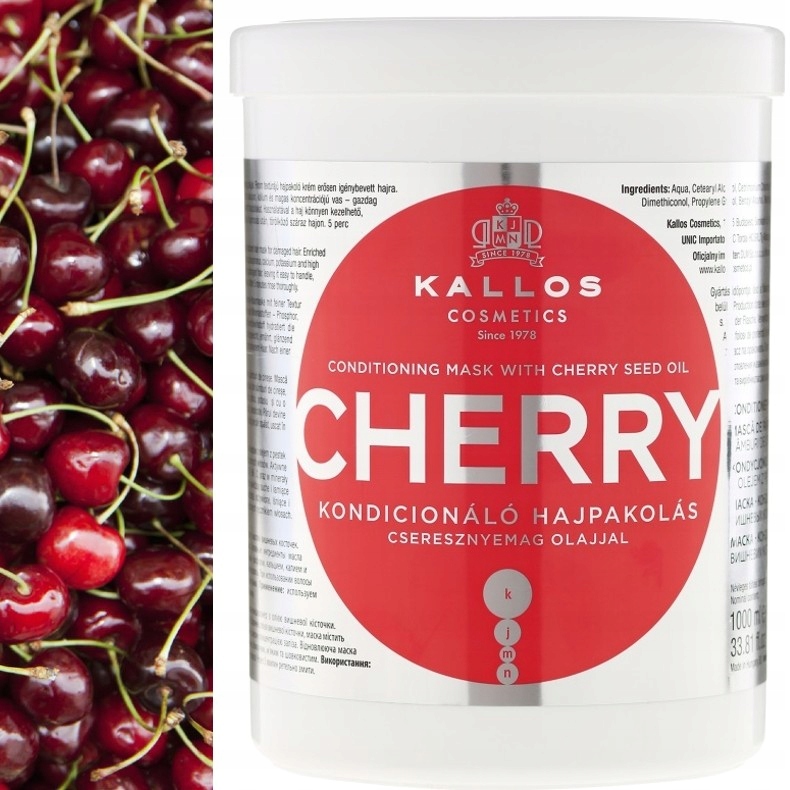 KALLOS KJMN maska do włosów z olejem z pestek czereśni CHERRY 1000ml 1L