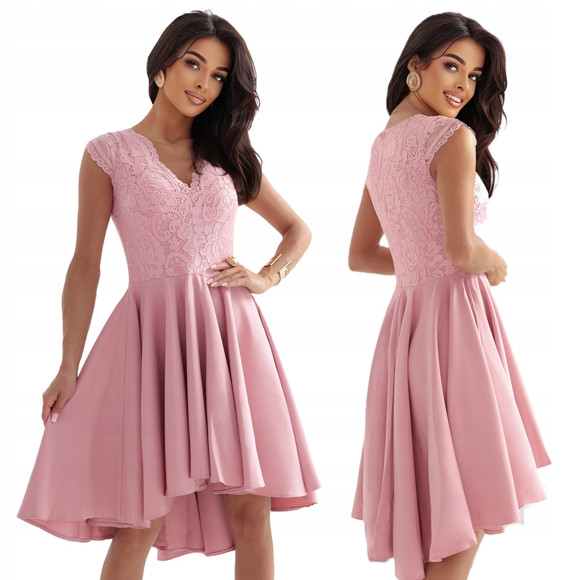 Asymetrické Šaty S Krajkovým Výstřihem Starorůžová 3XL