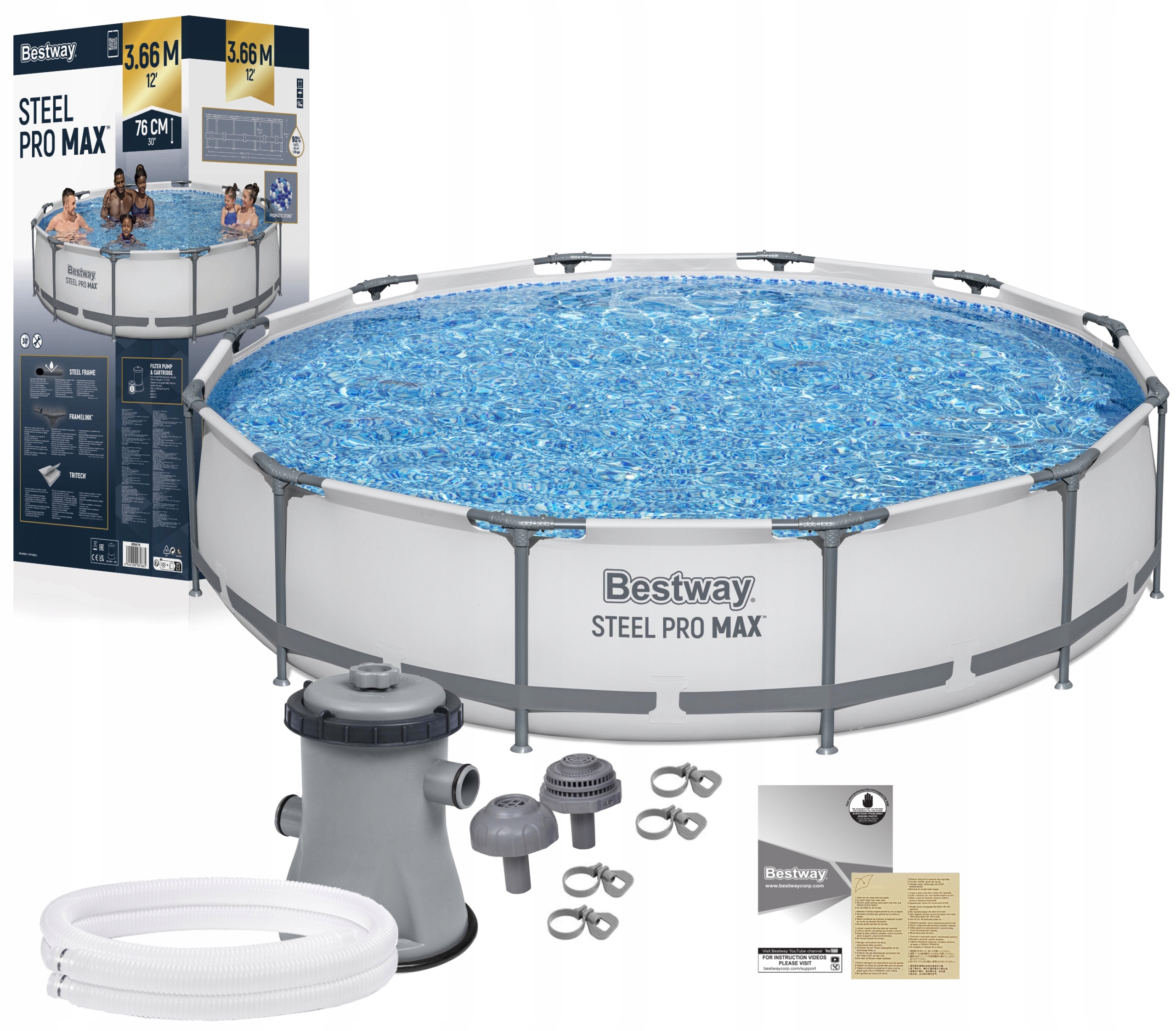 Bestway 56416 Basen Ogrodowy Stelażowy 366x76cm Pompa