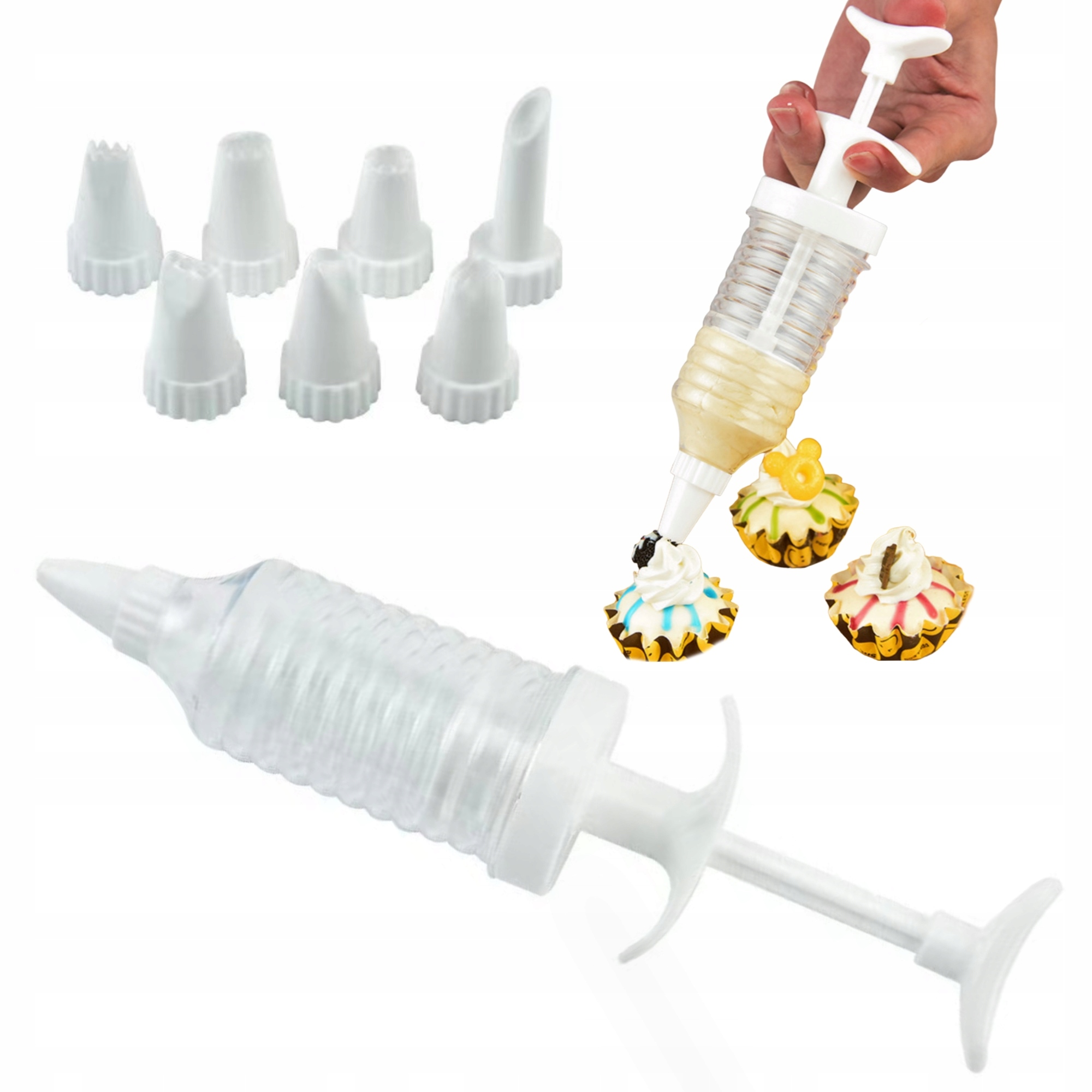 Dekorator cukierniczy do ciast kremu tortu praska solidna szpryca biała