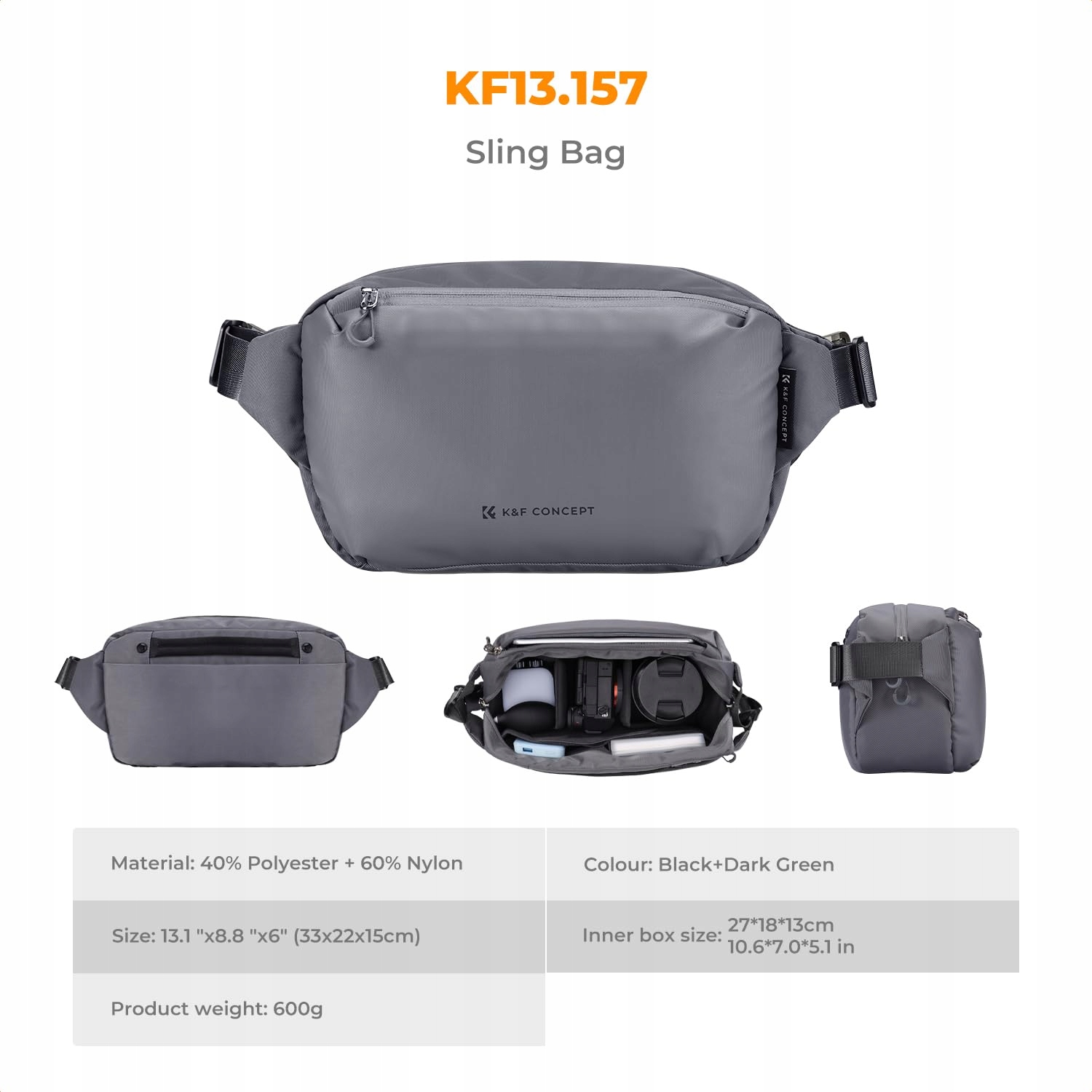 K&F CONCEPT Plecak Na Aparat Torba Na Ramię Dla Fotografów Szary — miniatura 7