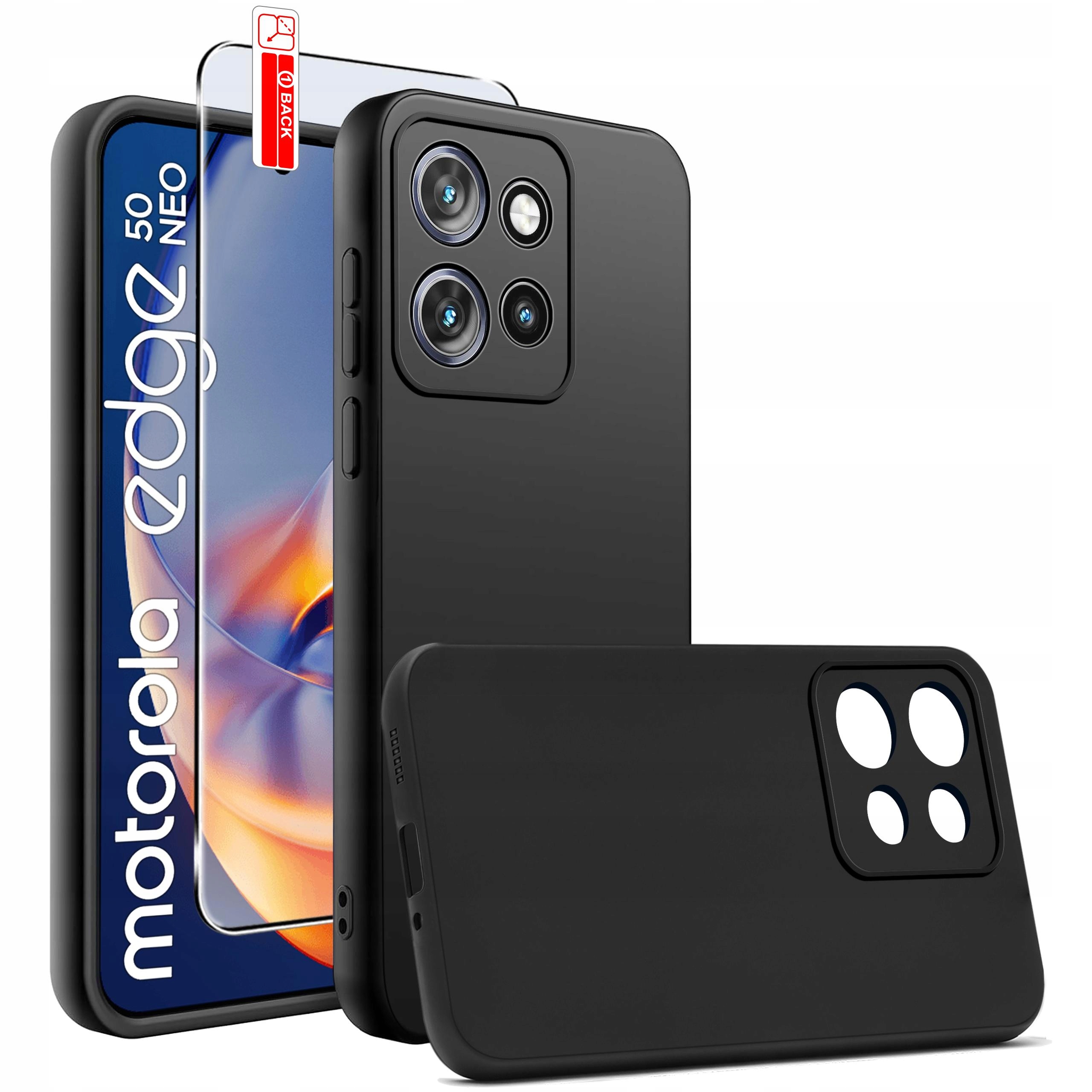 Zestaw Etui do Motorola Edge 50 Neo Matowe Czarne Silikon Slim +szkło