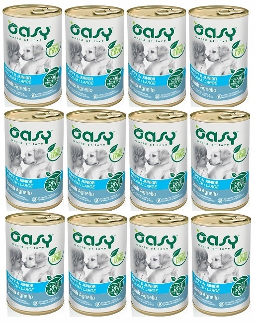 Oasy One Protein Puppy Junior Jagnięcina puszka 12x400g Zestaw