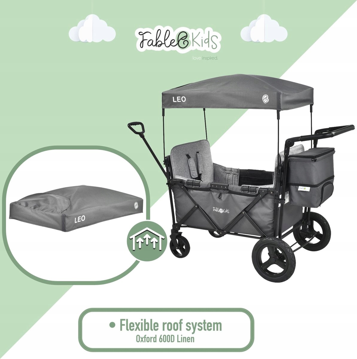 FableKids LEO X2 Plus Składany wózek ręczny z dachem skamieniały szary Rodzaj kół Inne