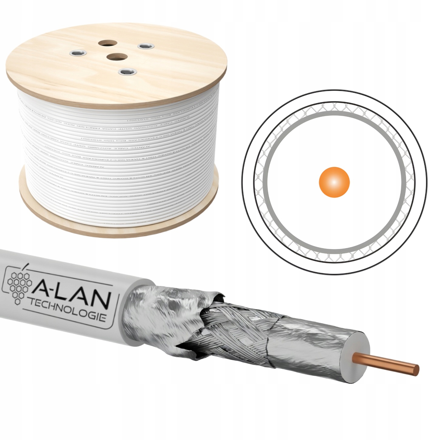 Koaxiální anténní kabel RG6 50 m B2ca Lsoh 75 Ohm 7.2 mm A++ Alantec