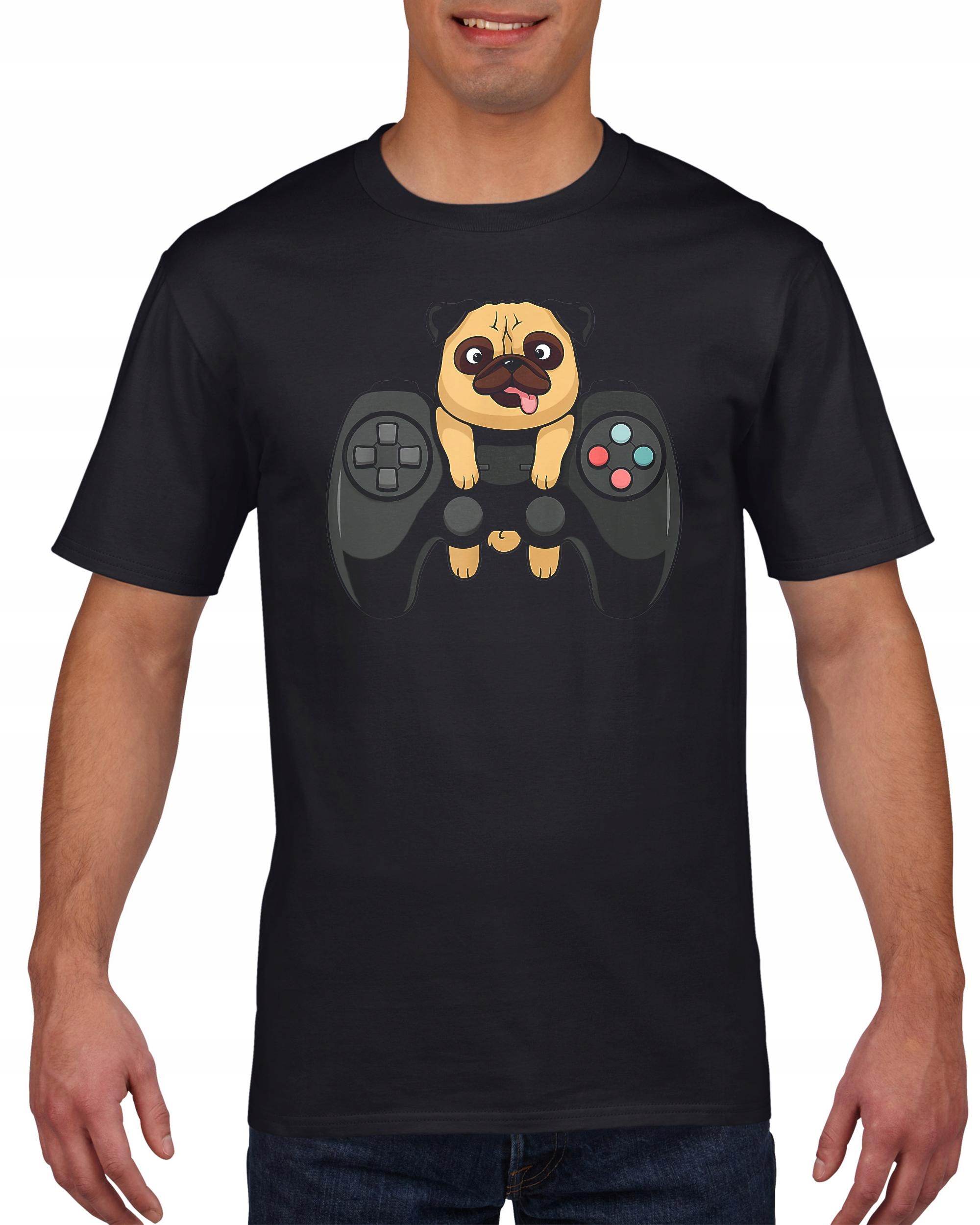 

Koszulka męska Mops Pies Pug Gamer Gracz Pad XL