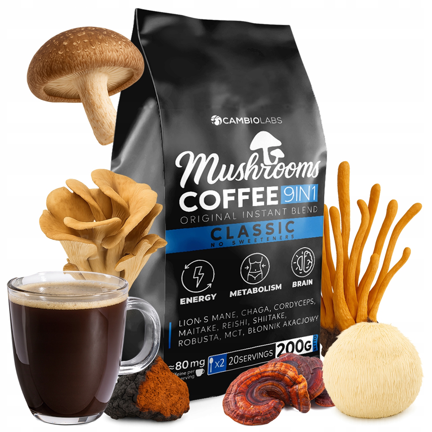 Levně Káva s funkčními houbami Coffee 2 Mct Mushrooms Blend 9 v 1 Houbová